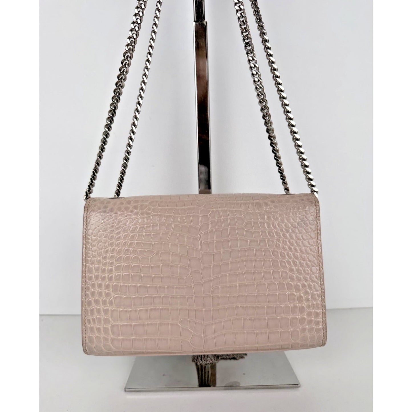 Saint Laurent Kate Monogram Tassel Bag Small Dusty Pink Croc-Embossed Leather S4