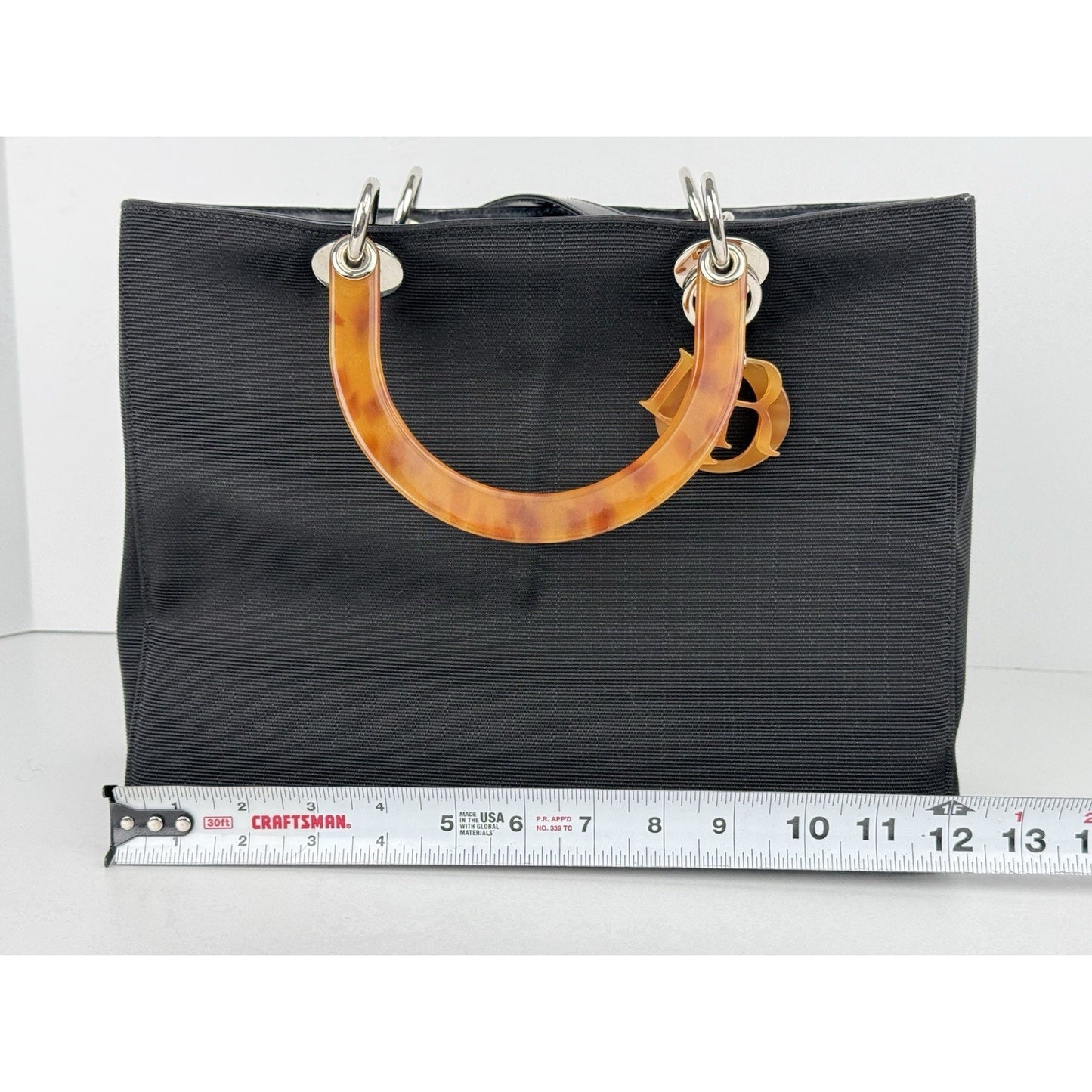 Christian Dior Large Lady Dior Tote in Canvas with Amber Handles