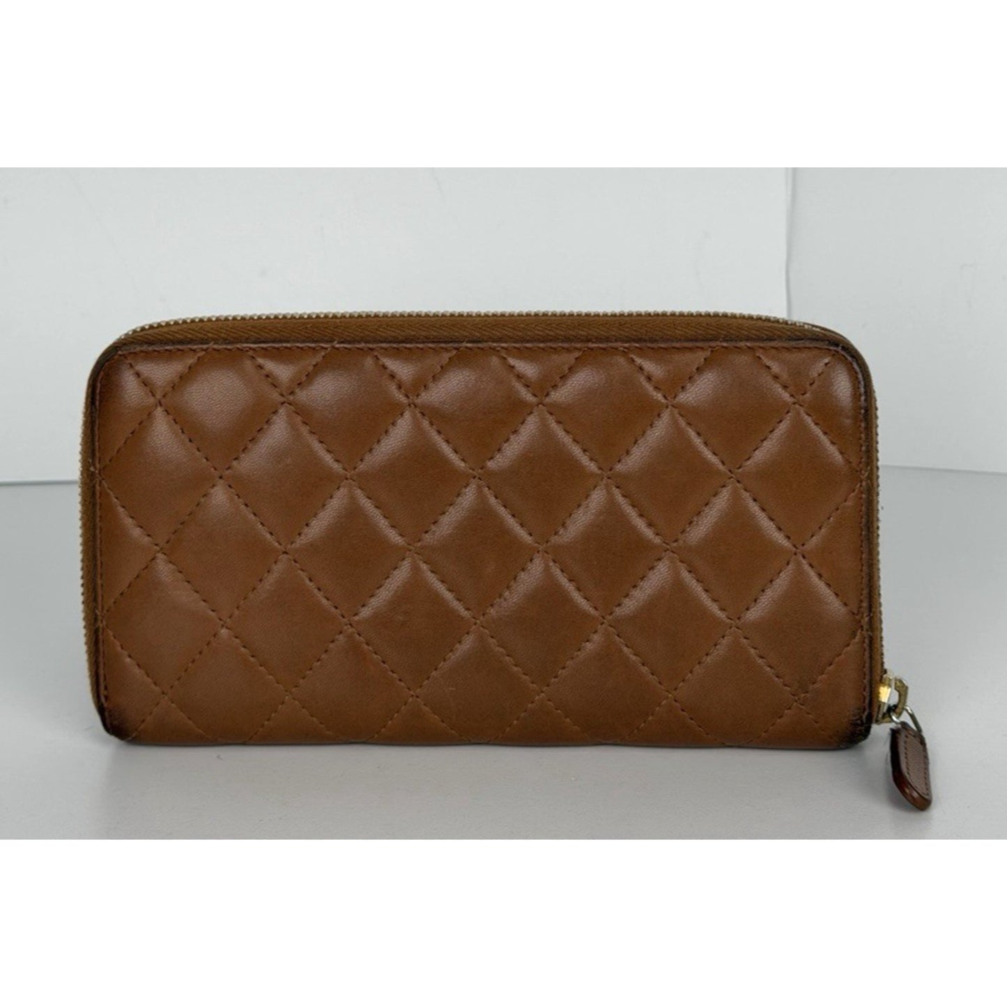 Chanel Timeless Quilted Leather Zip Around Wallet Brown with Gold Hardware