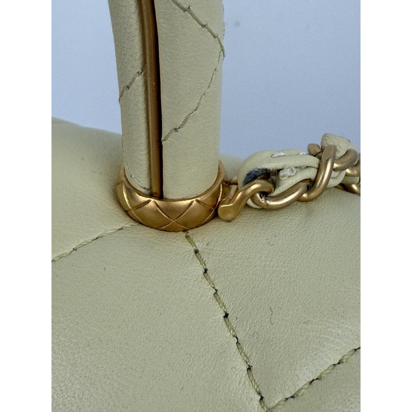 CHANEL Crush Quilted Leather Mini Top Handle Flap Bag in Yellow