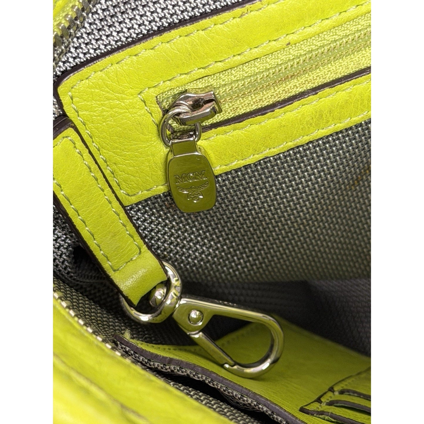 MCM Messenger Crossbody Bag in Neon Green Visetos Monogram Leather S-15