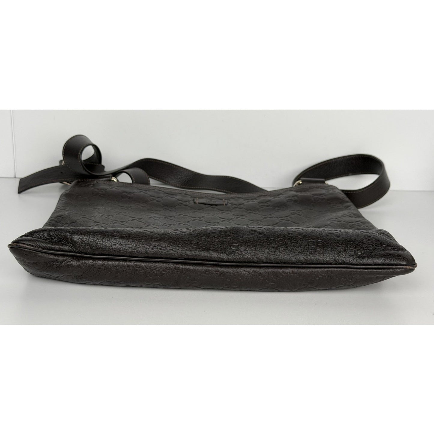 Gucci Guccissima GG Signature Leather Messenger Bag in Brown F2