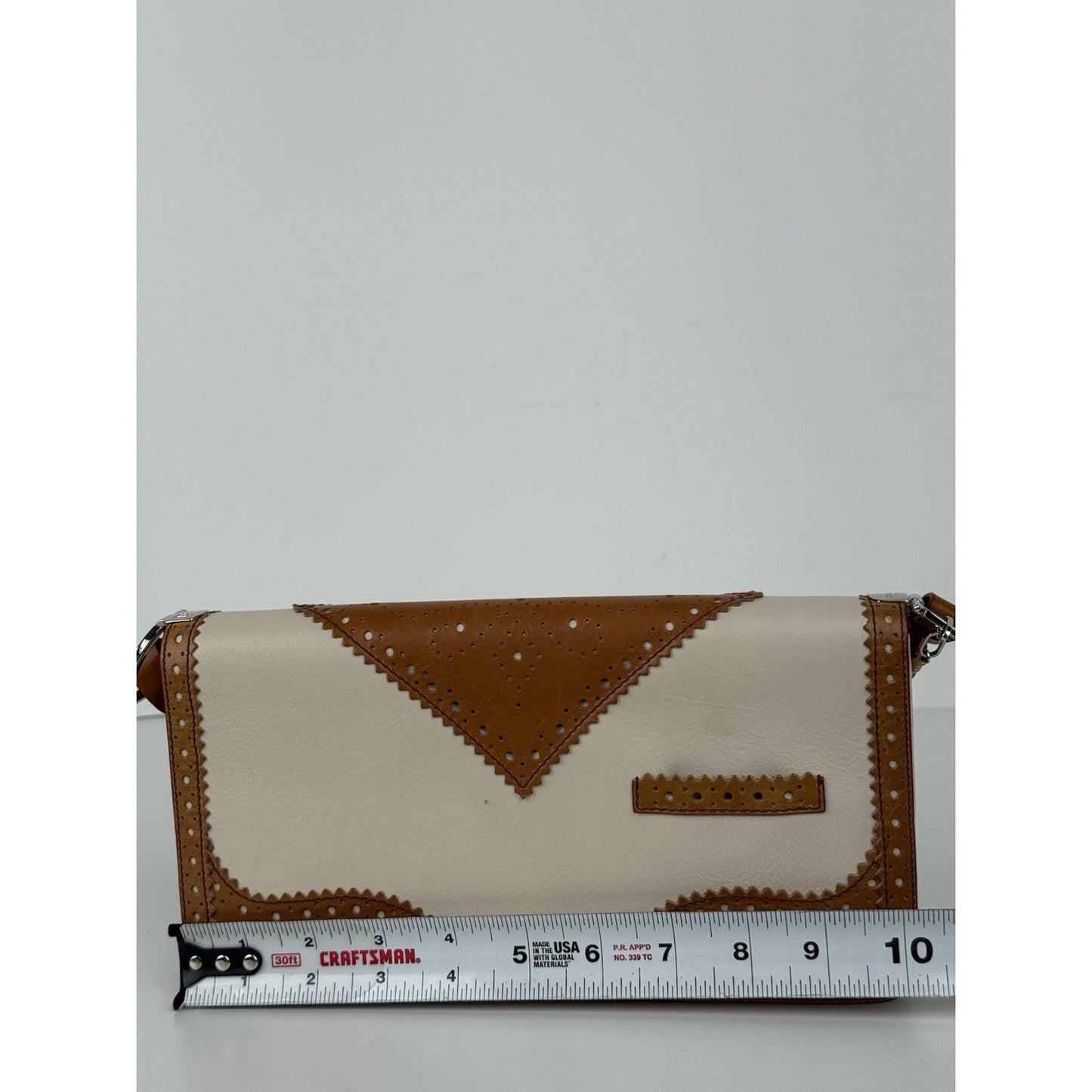Dior Tan/Off White Brogue Leather Faux Pearl D’Trick Baguette Bag