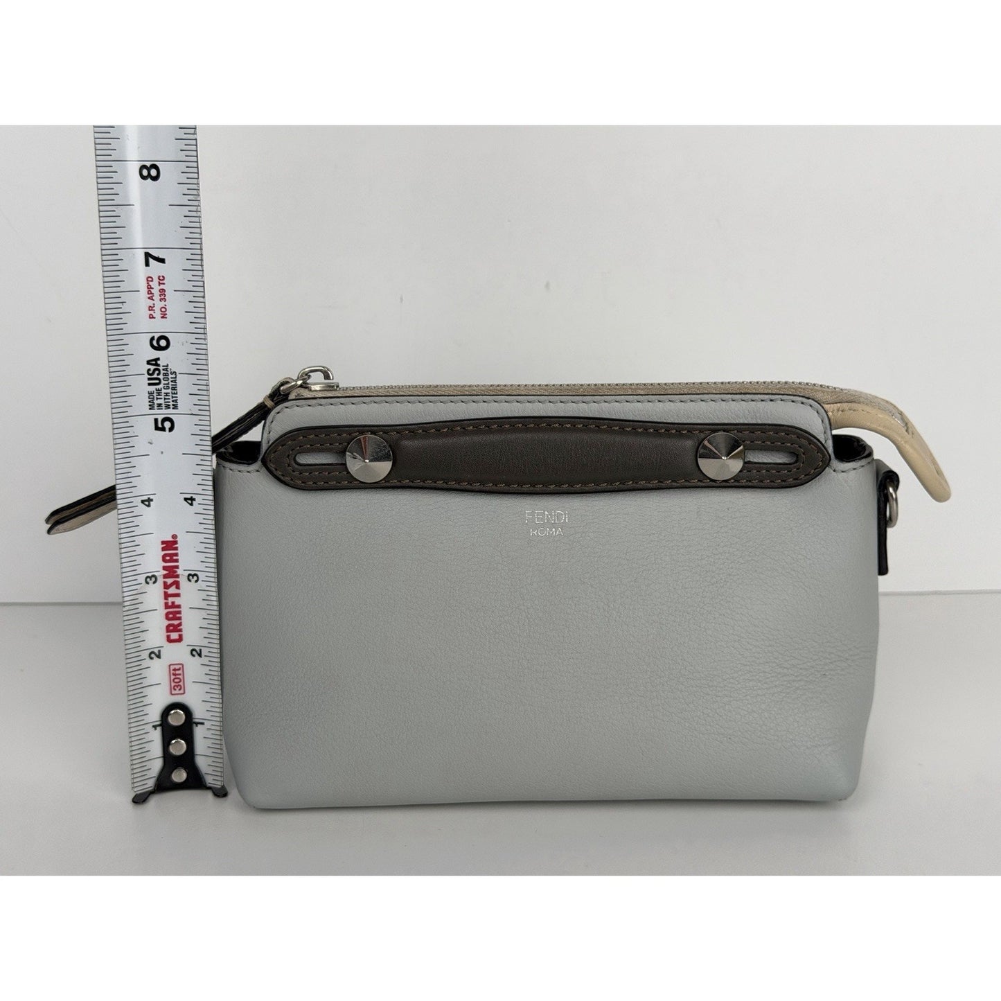 Fendi By The Way Handbag Mini Light Blue and Gray Leather with Etoupe DetailsS06