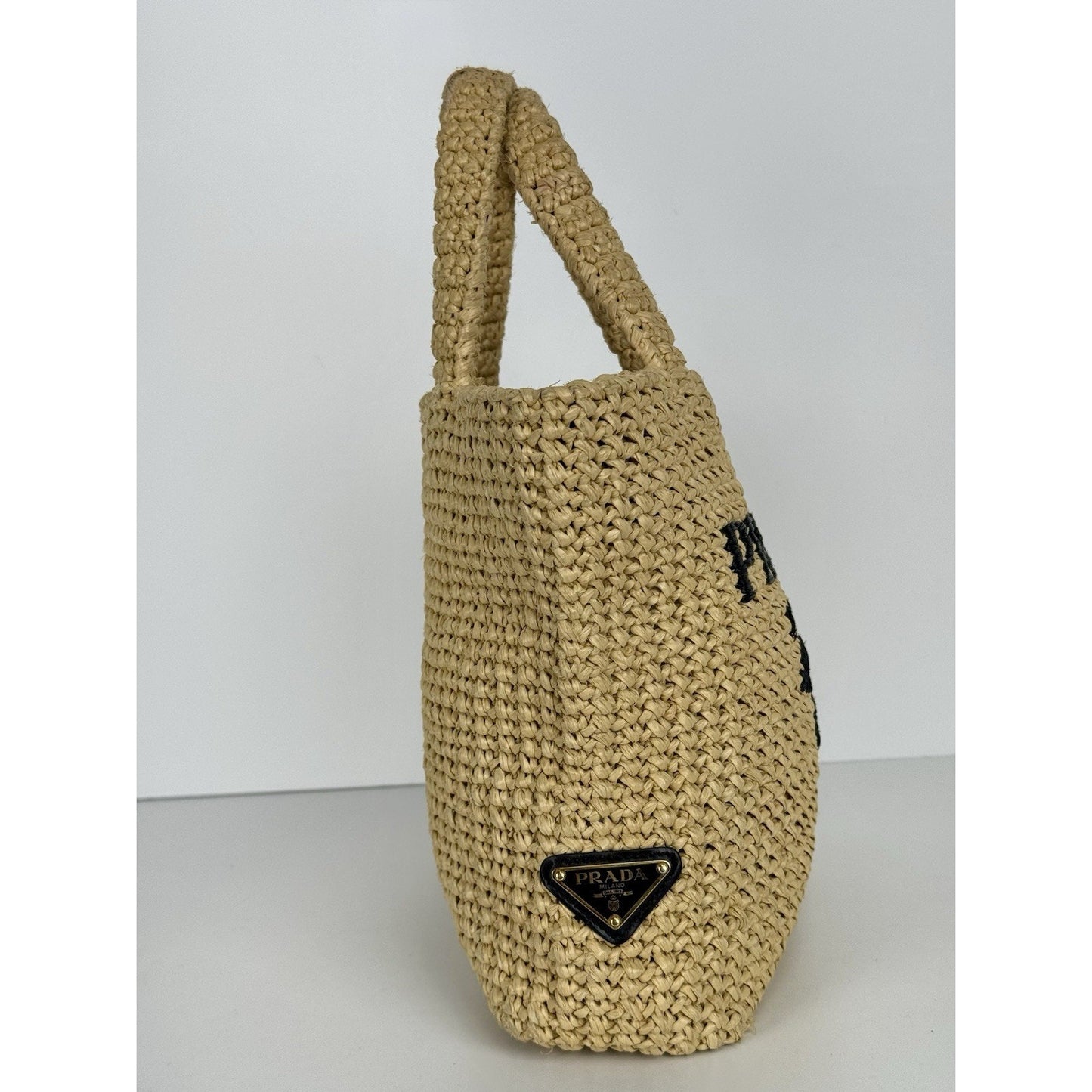 Prada Raffia Tote Bag Beige with Embroidered Logo B-2