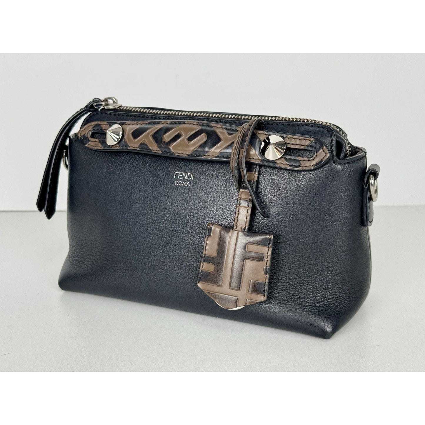 Fendi By The Way Mini Bag Black Leather Brown Trim B-1