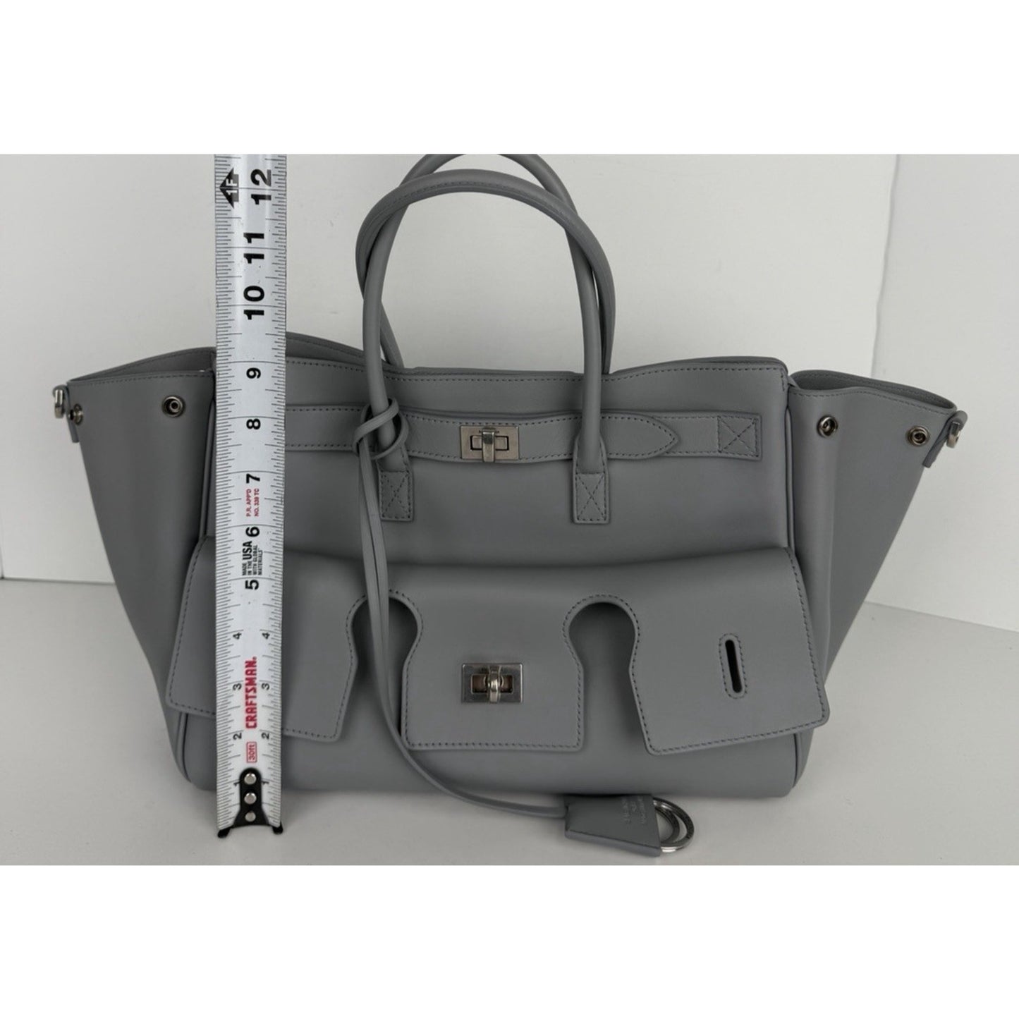 Balenciaga Smooth Calfskin Small Bel Air Carry All Bag in Cloud Grey Leather E7
