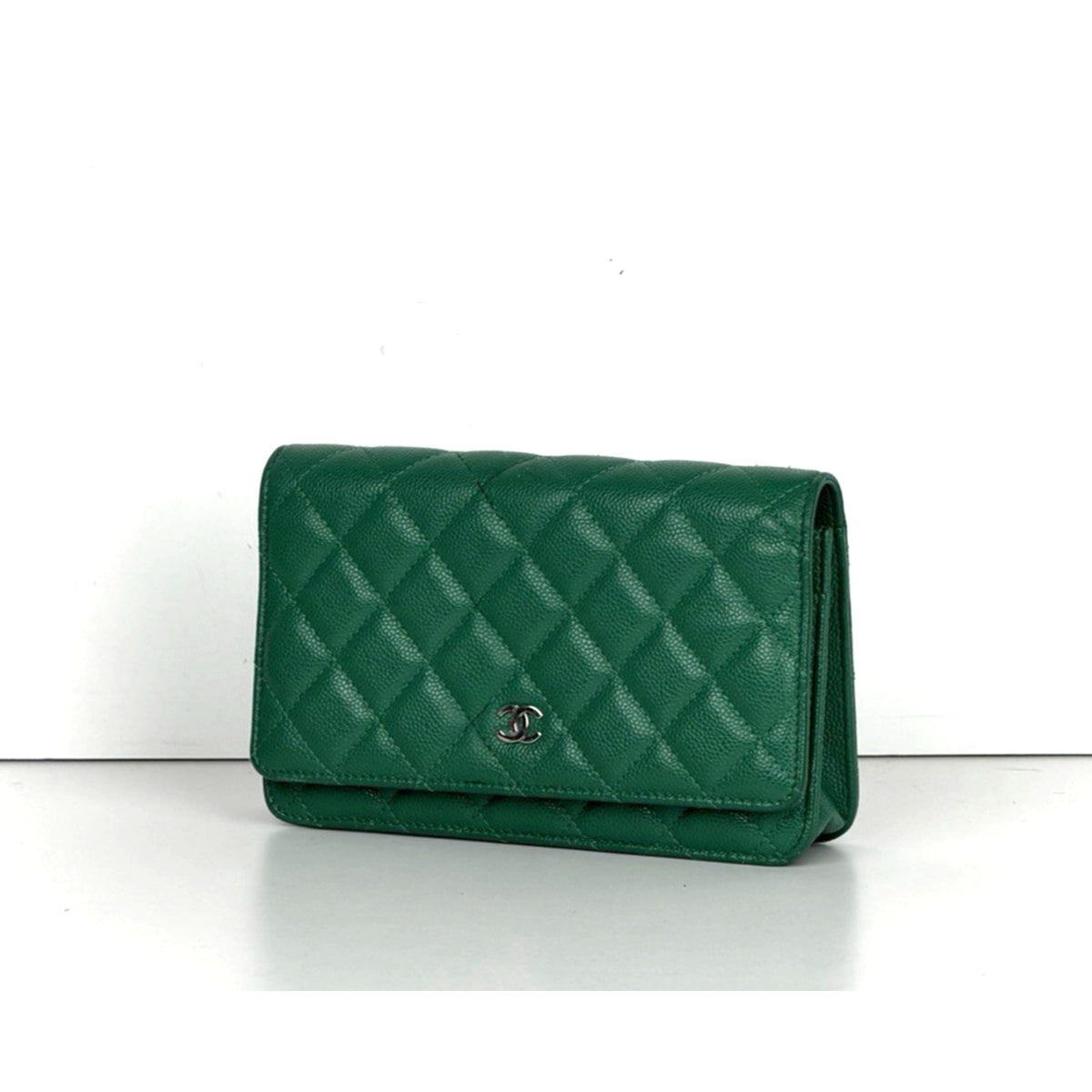 Chanel Quilted Wallet on Chain Bag in Caviar Green Leather 2020 D-4