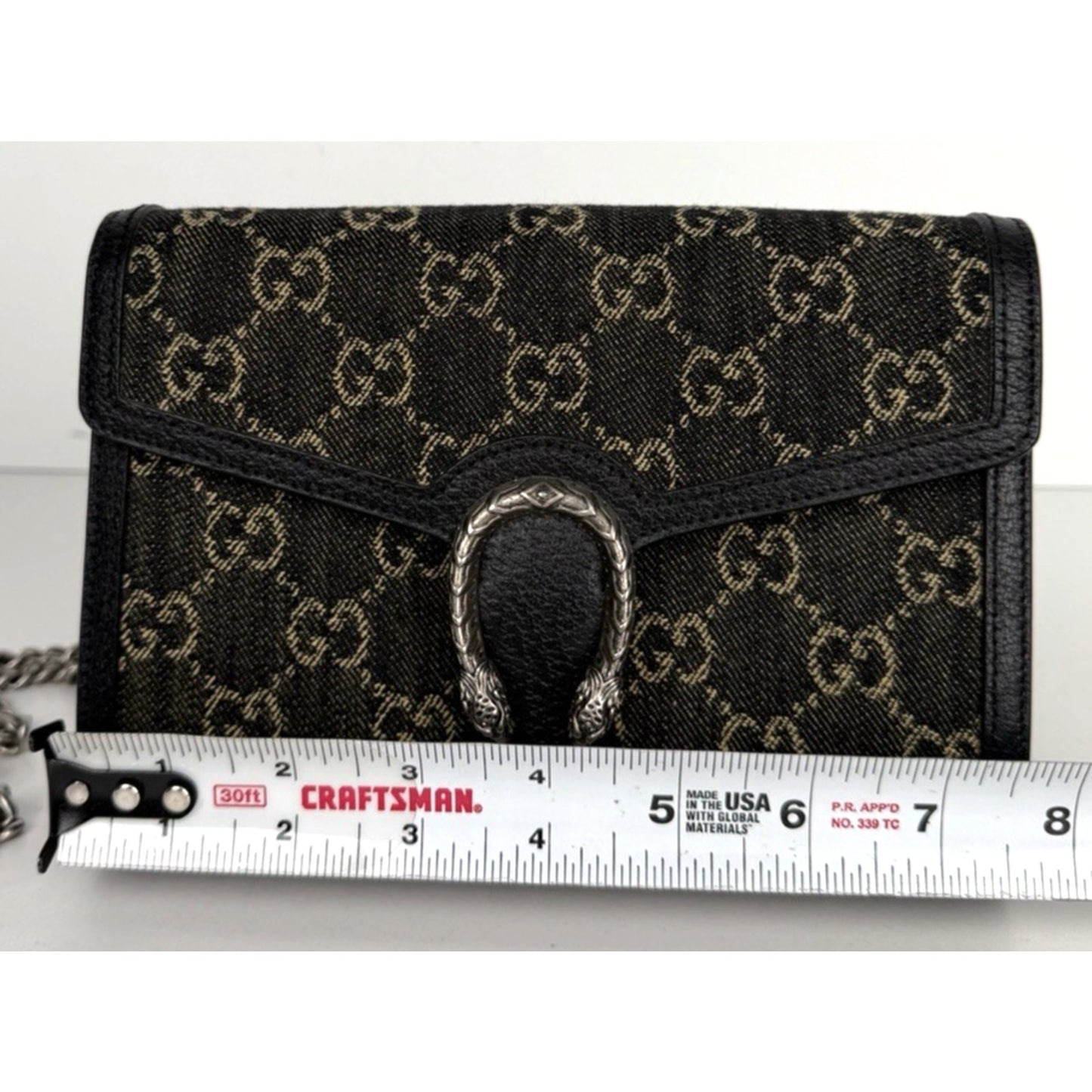 Gucci Dionysus Wallet Bag Mini on Chain in Black GG Supreme Denim Canvas S17
