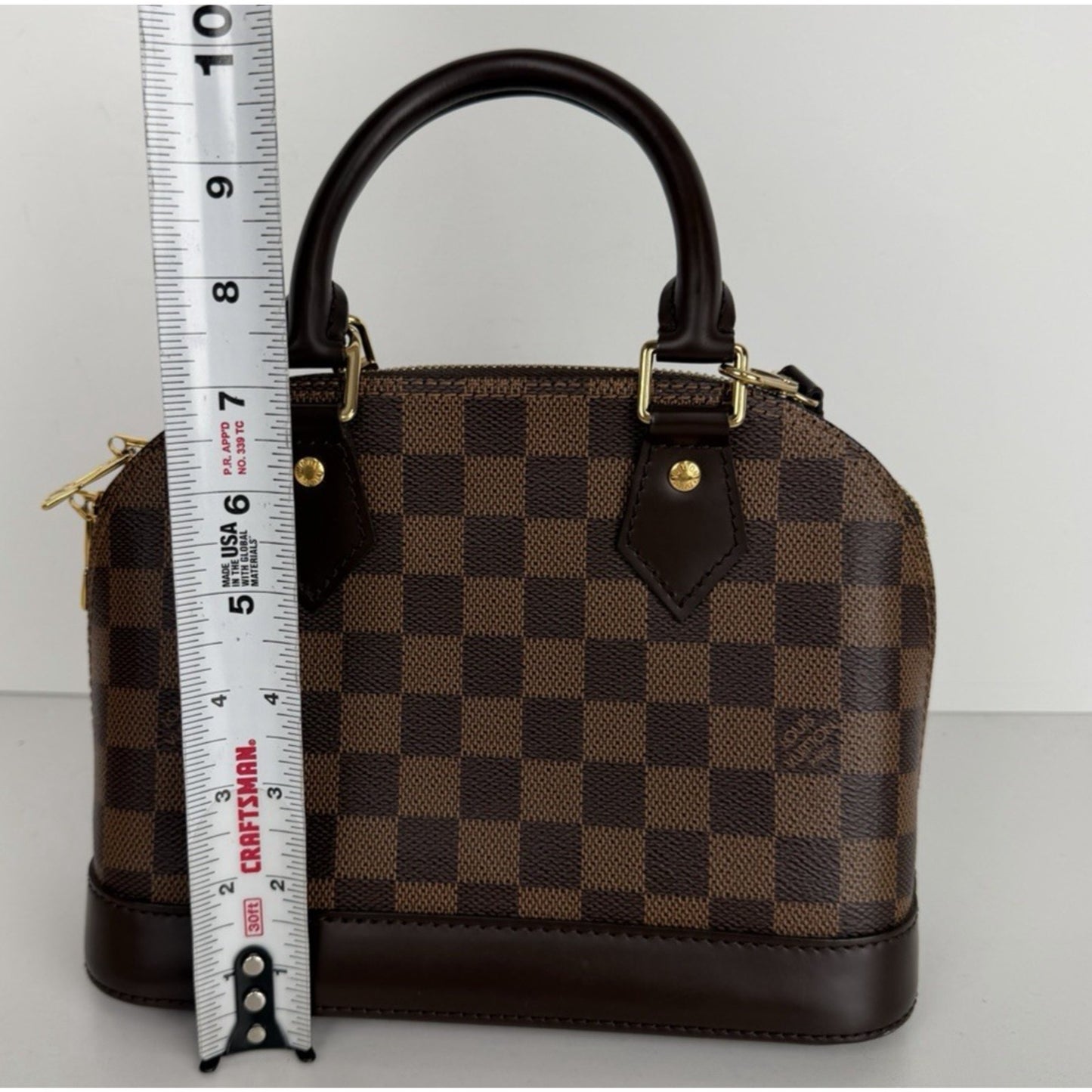 Louis Vuitton Alma BB Bag in Damier Ebene Coated Canvas Leather Trim 2019 E8