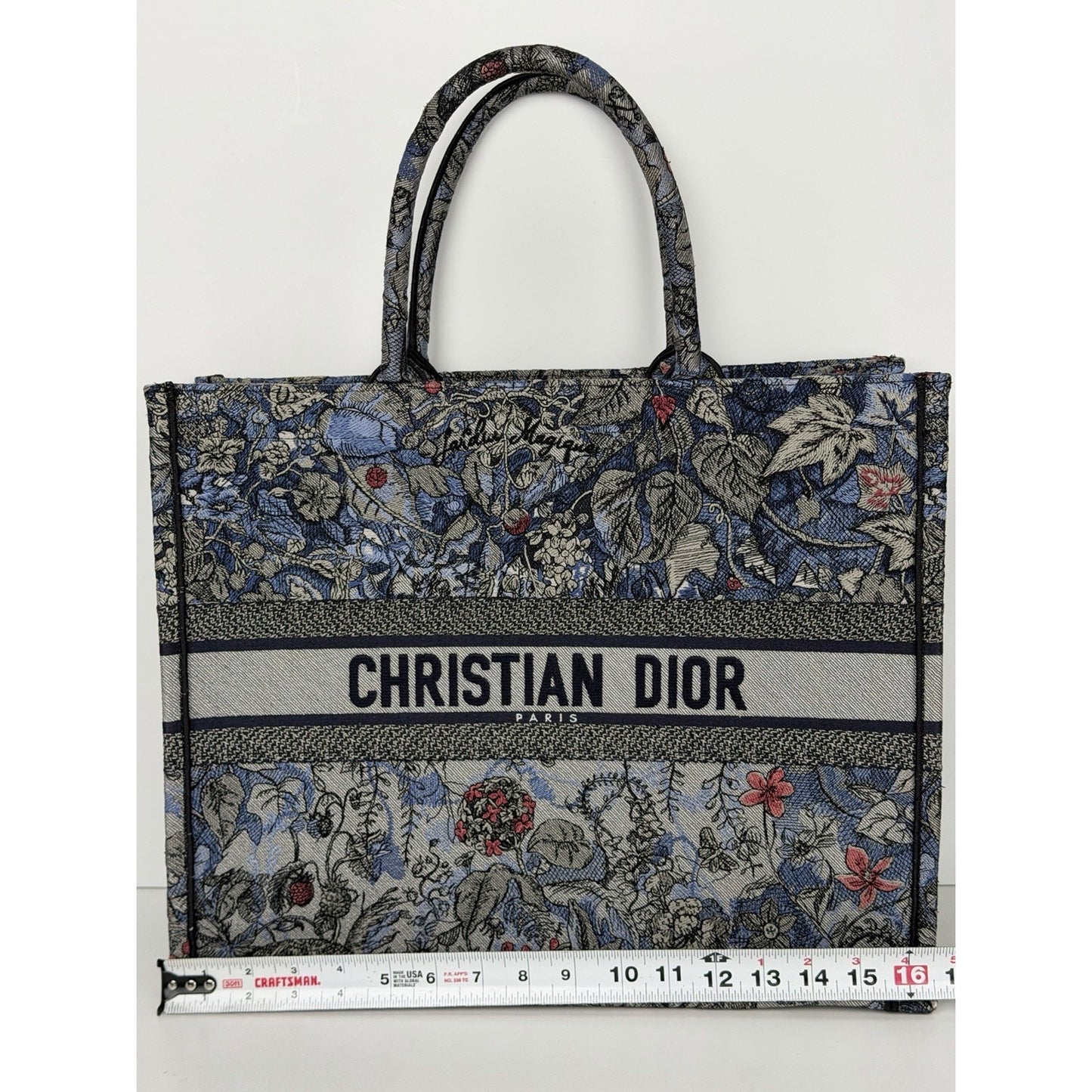 Christian Dior Book Tote Bag Large in Blue Embroidered "Jardin Magique" 2022 C5