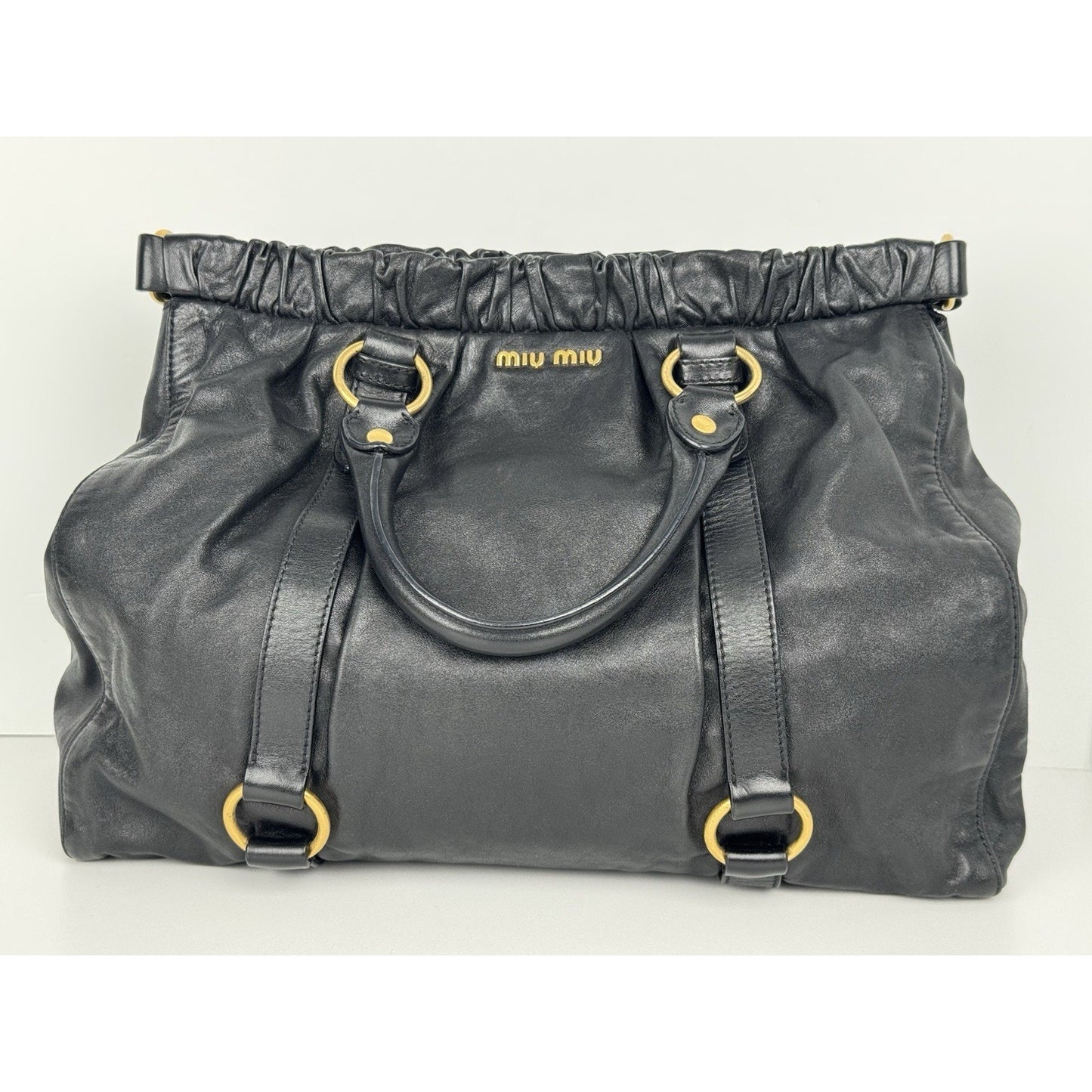 Miu Miu Vitello Lux Shoulder Bag Black Leather with Gold Hardware C-6