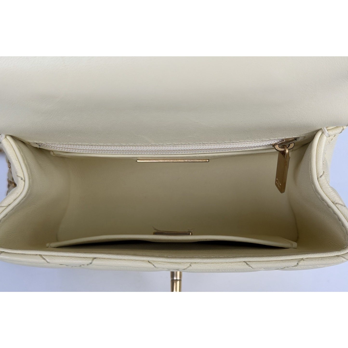Chanel Crush Top Handle Mini Flap Bag in Pale Yellow or Ivory Leather D5