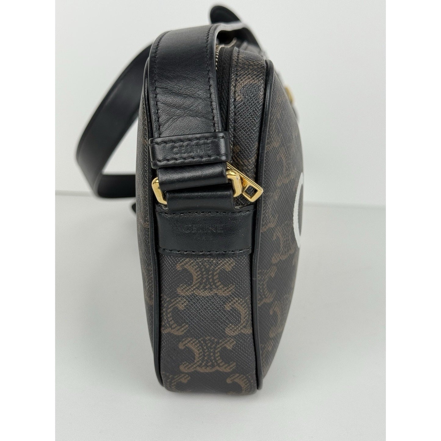 Celine Shoulder Bag Messenger Logo Print Triomphe Leathe