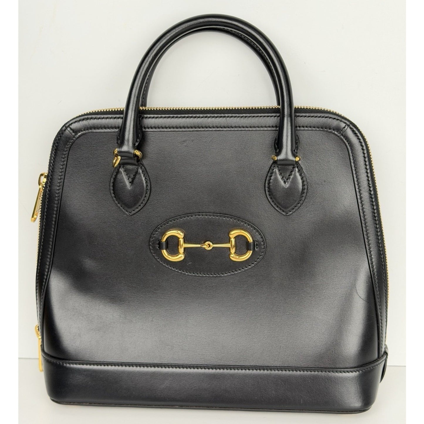 LAYAWAY Gucci Horsebit 1955 Medium Top Handle Bag in Black Smooth Leather C5