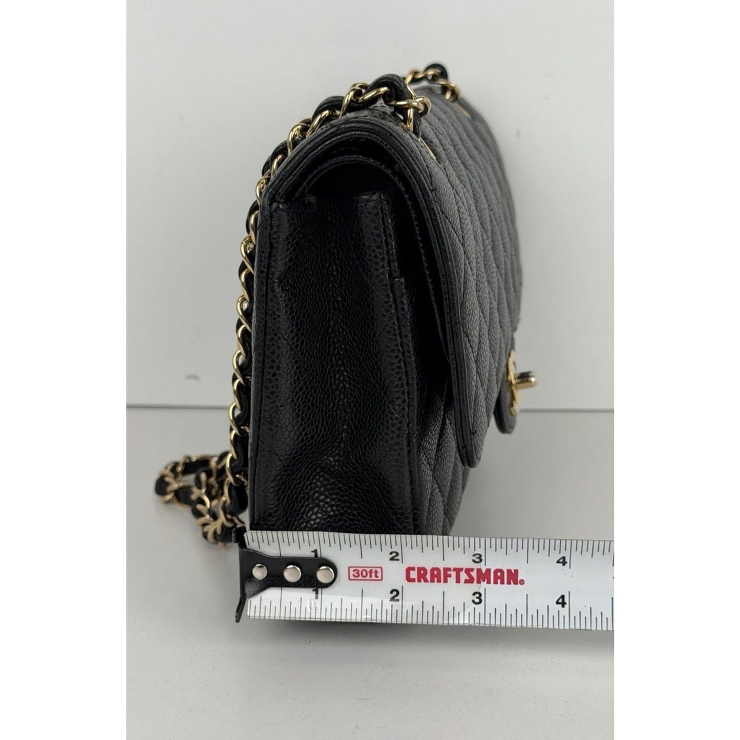 Chanel Classic Bag Black Grained Calfskin Leather & Gold-Tone Hardware D1