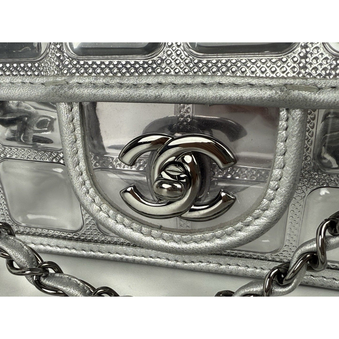 Chanel Classic Flap Ice Cube Chocolate Bar Metallic Silver PVC with Leather Trim
