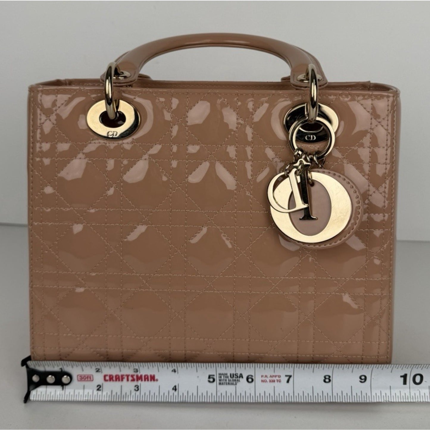 Christian Dior Lady Dior Medium Bag in Neutral High-Gloss Patent Leather D1