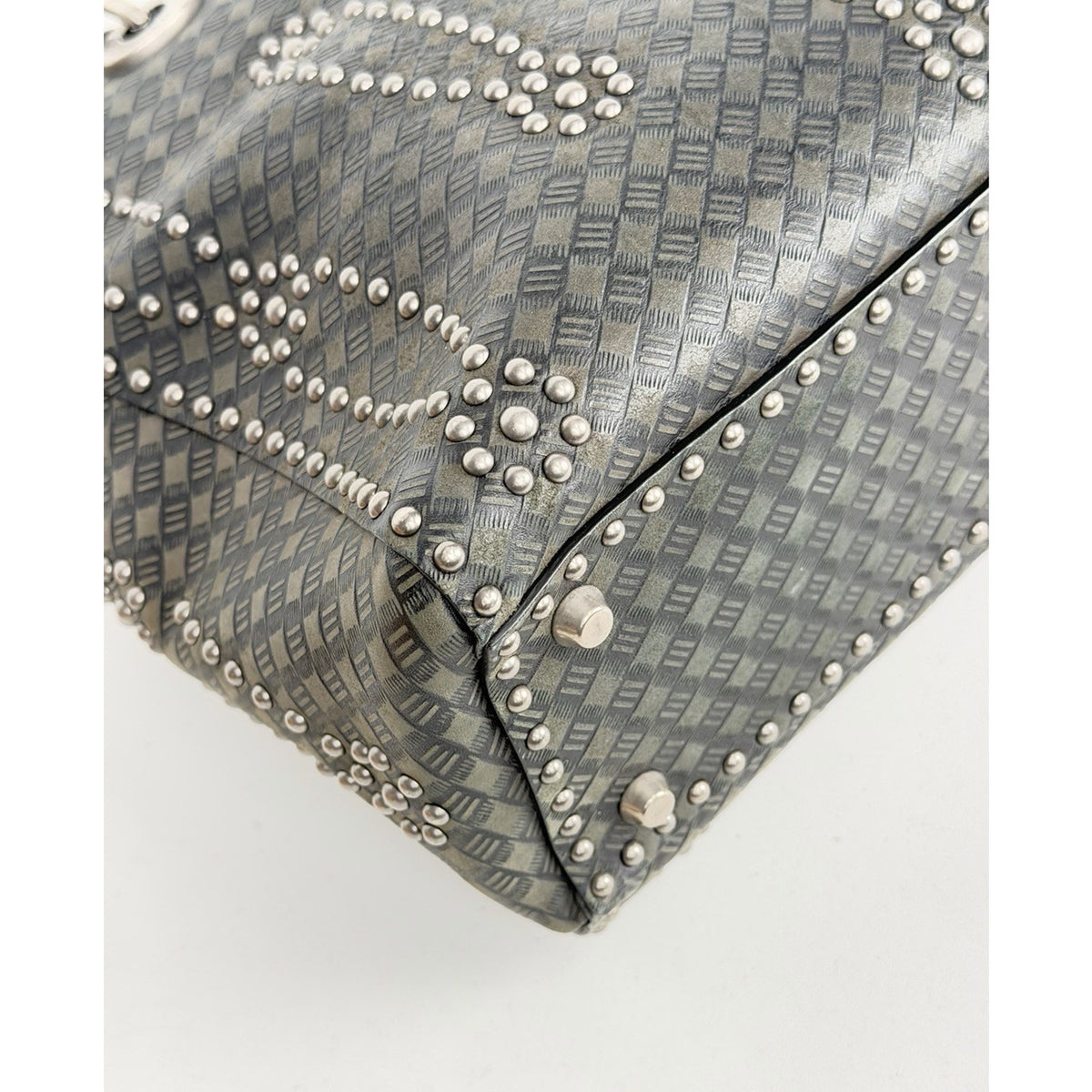 Christian Dior Lady Dior Studded Medium Top Handle Bag Black Leather NFC D8
