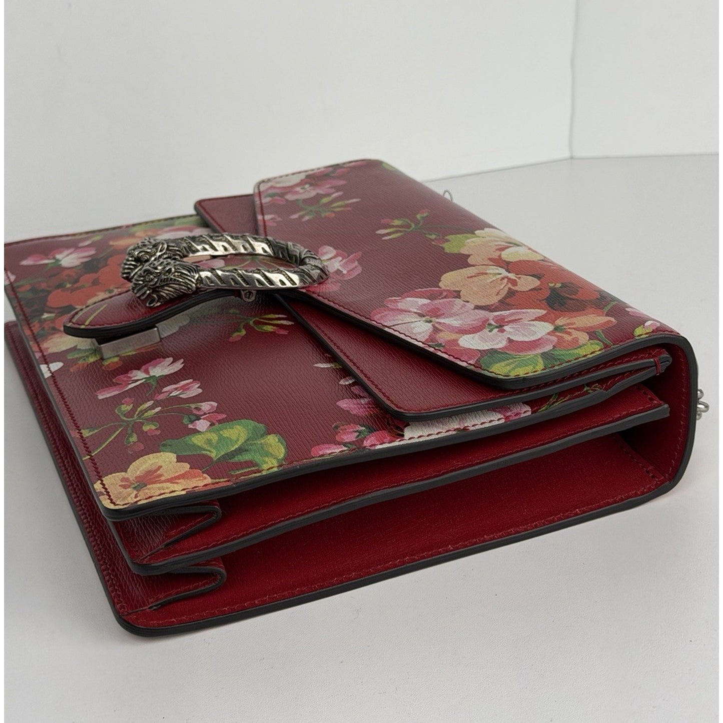 Gucci Dionysus Medium Shoulder Bag Blooms Print in Red Calfskin Leather S16