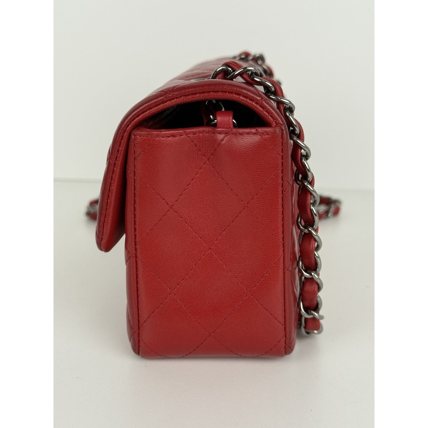 CHANEL CC Mini Classic 20 Chain Shoulder Bag Quilted Lambskin Red Leather