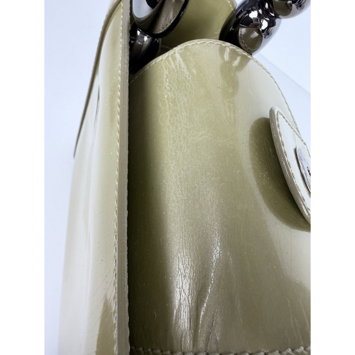 Christian Dior Malice Tote Bag Small Vintage Olive Green Patent Leather 2000 S
