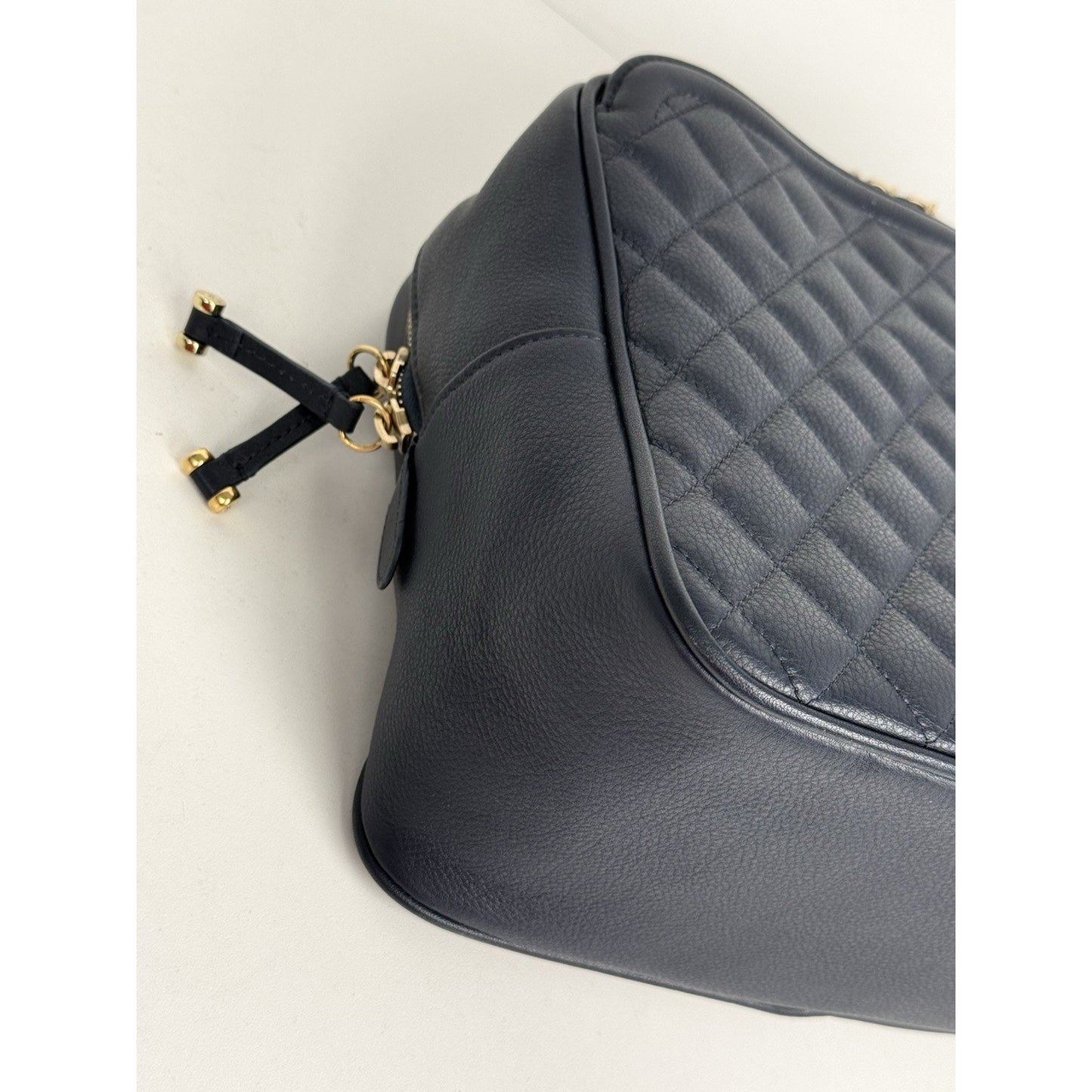 CHANEL Calfskin Quilted CC Medium Vanity Case Navy Blue Gold Hardware B-5