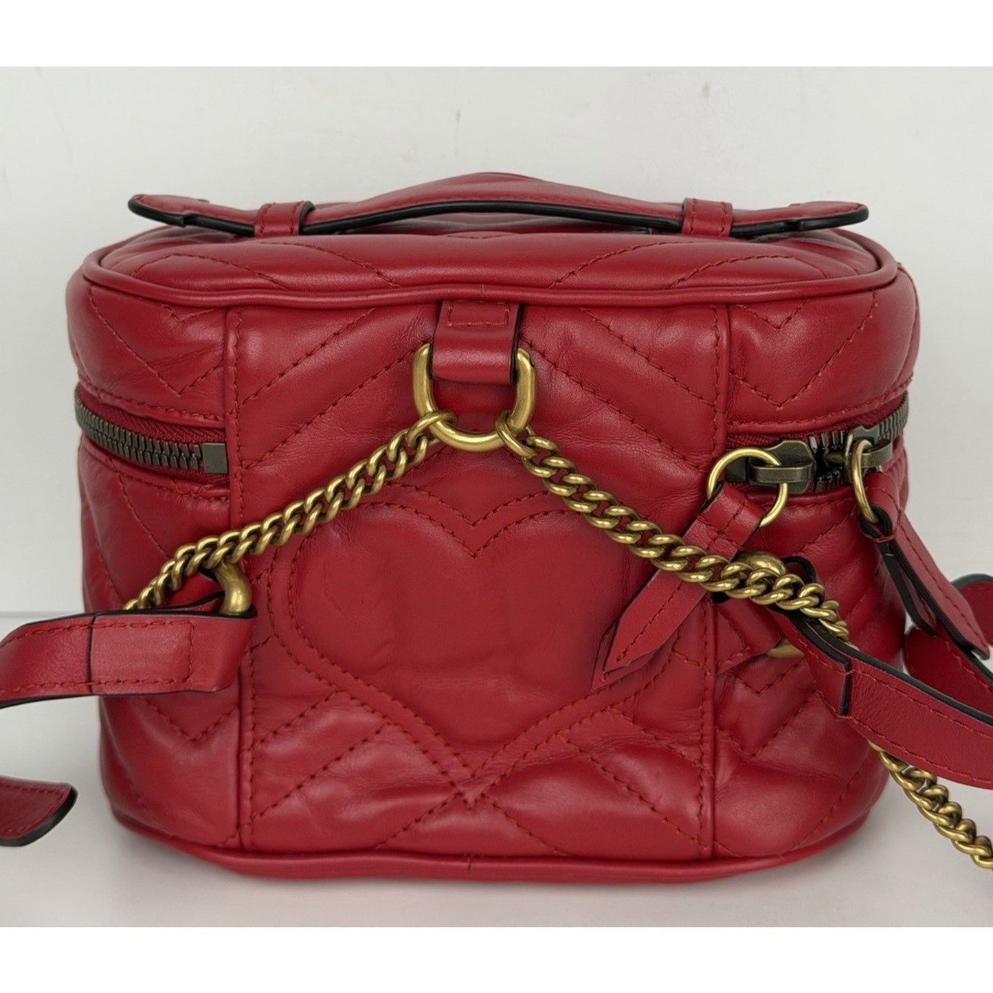 Gucci GG Marmont Mini Vanity Backpack in Red Chevron-Quilted Calfskin Leather S9