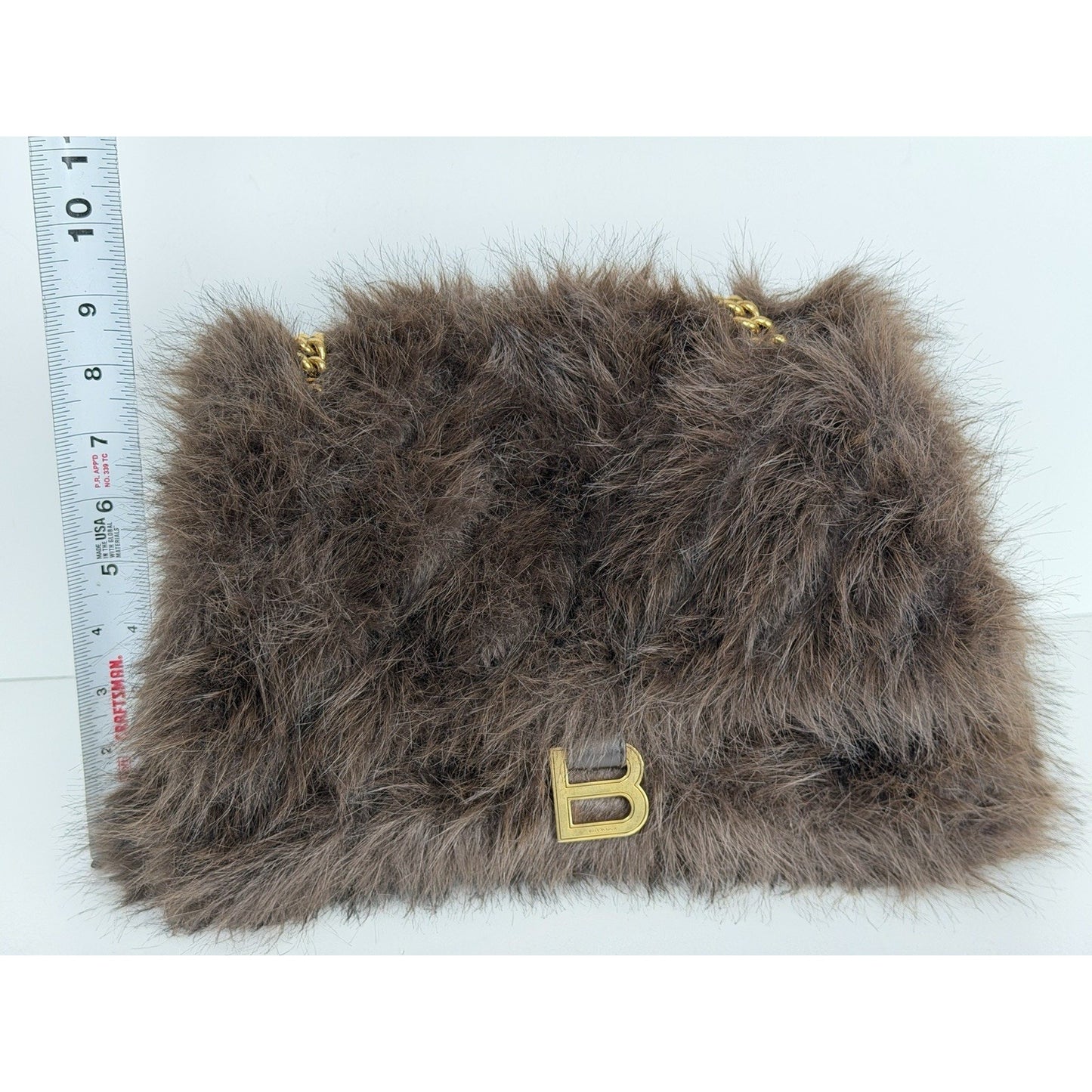 Balenciaga Crush Chain Bag Medium in Brown Faux Fur E2
