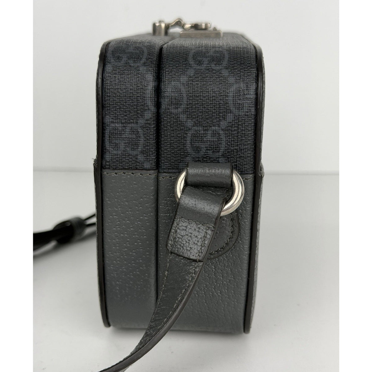 Gucci GG Supreme Interlocking G Shoulder Bag Grey Canvas&Black Leather Trim S17