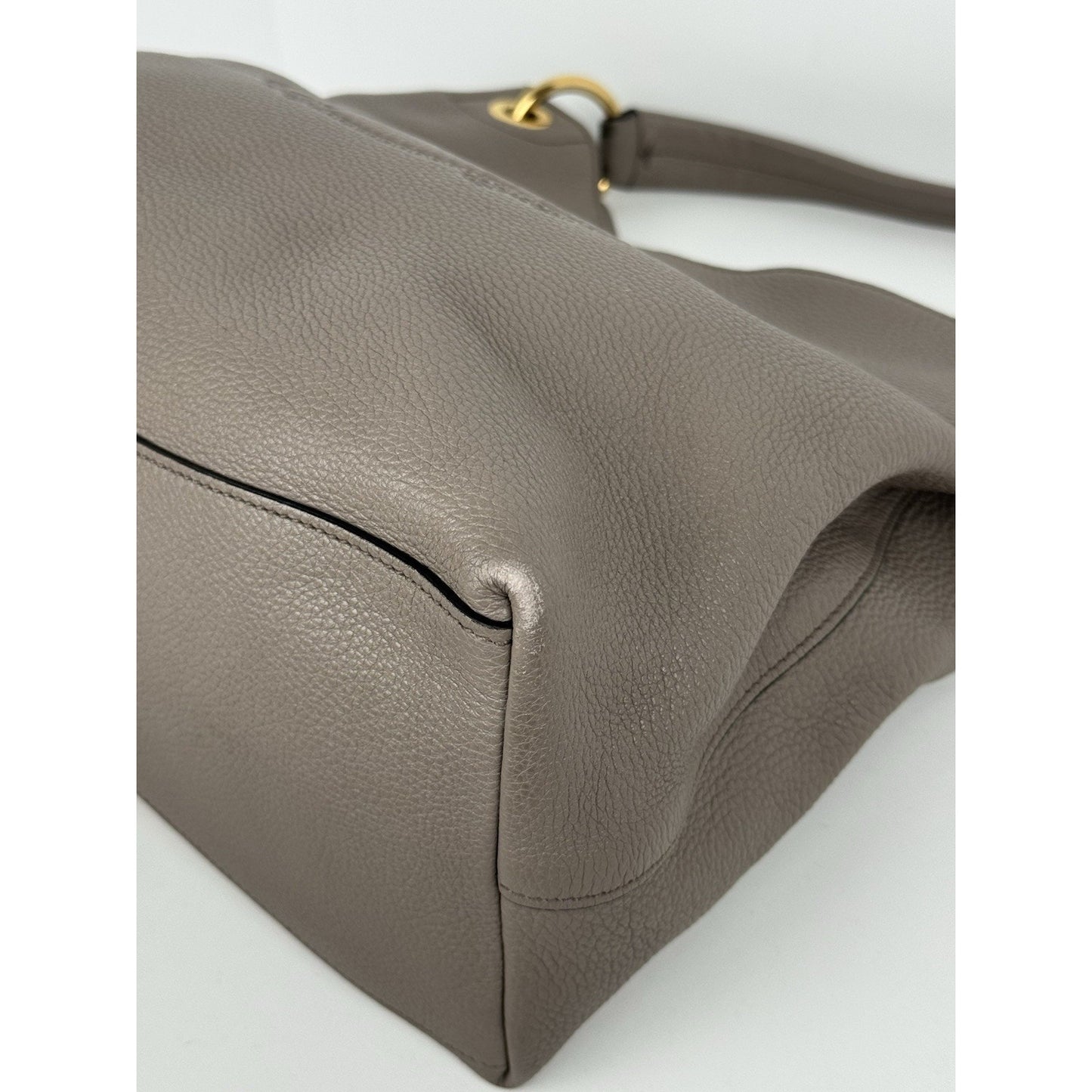 Prada Vitello Phenix Taupe Leather Logo Hobo Shoulder Bag