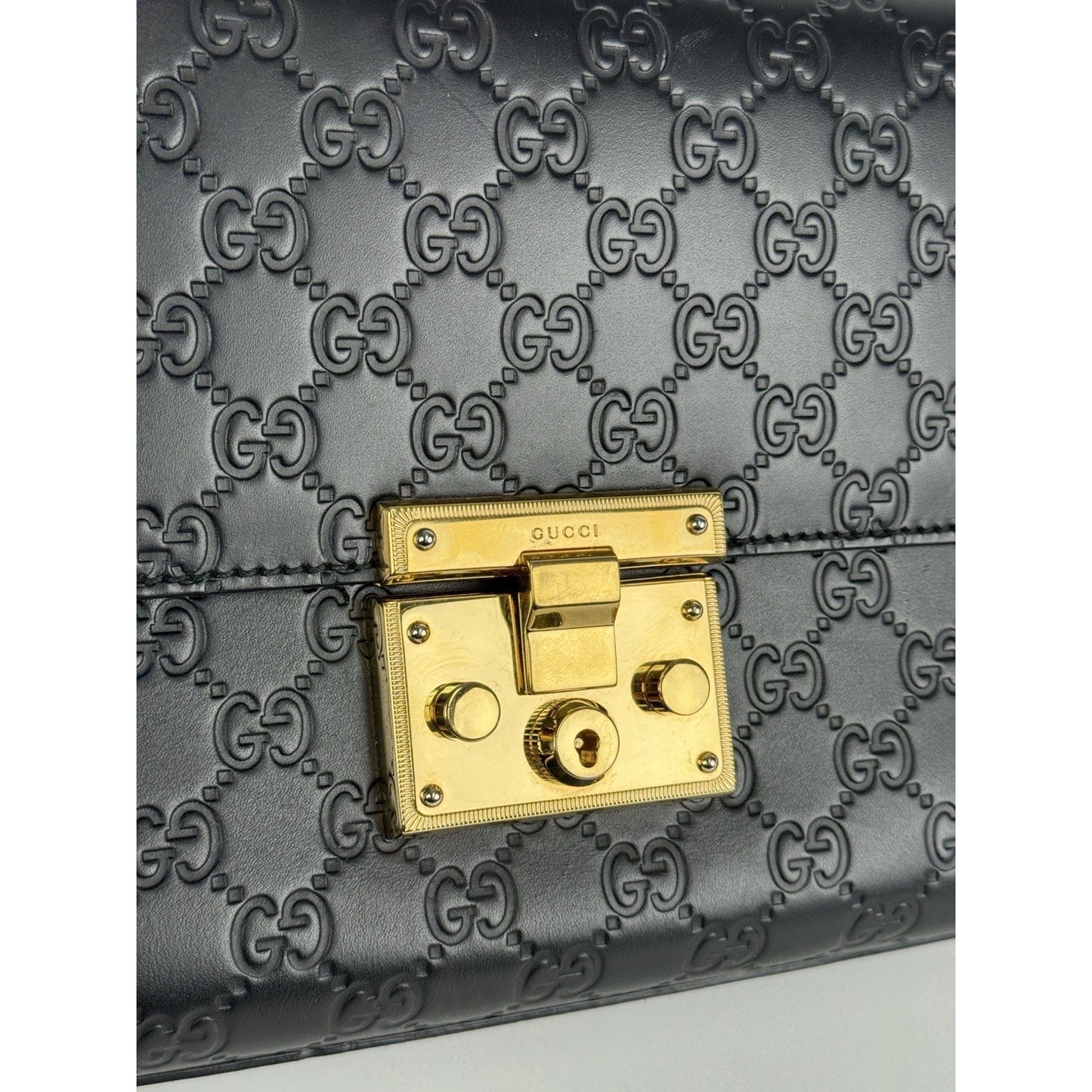 Gucci Padlock Shoulder Bag Black Guccissima Leather with Gold Hardware D-1