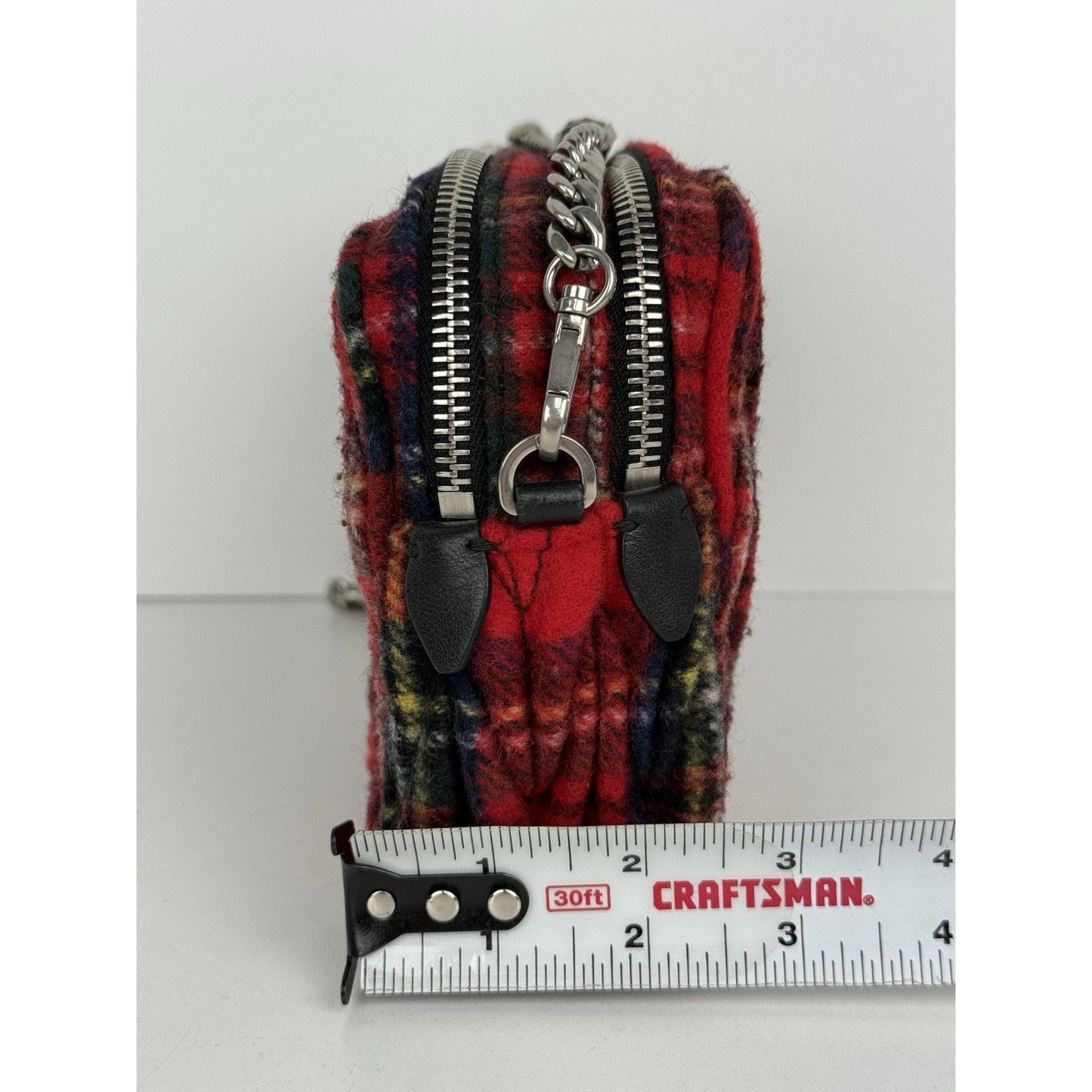 Miu Miu Tartan Matelassé Double Zip Chain Bag Red