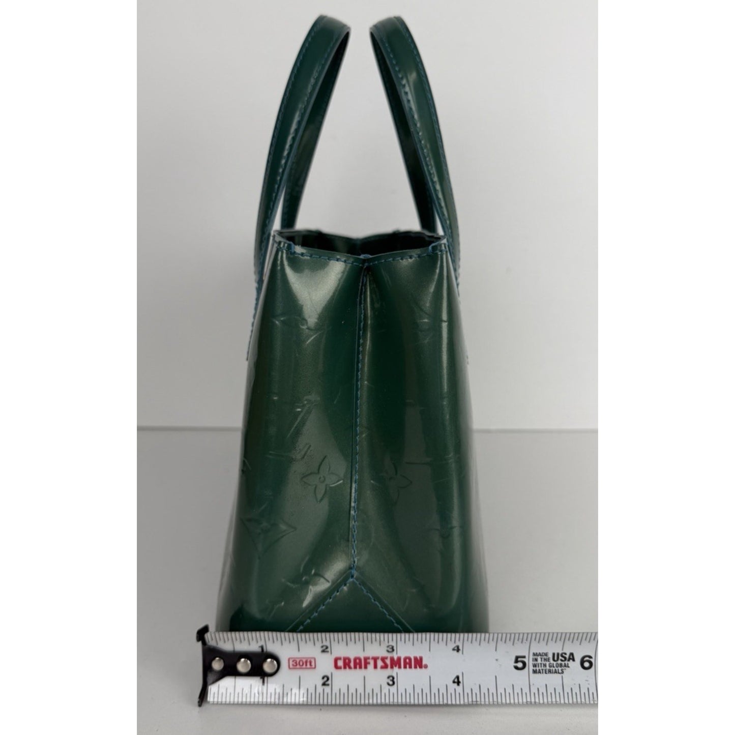 Louis Vuitton Wilshire PM Handbag Green Monogram Vernis Patent Leather S