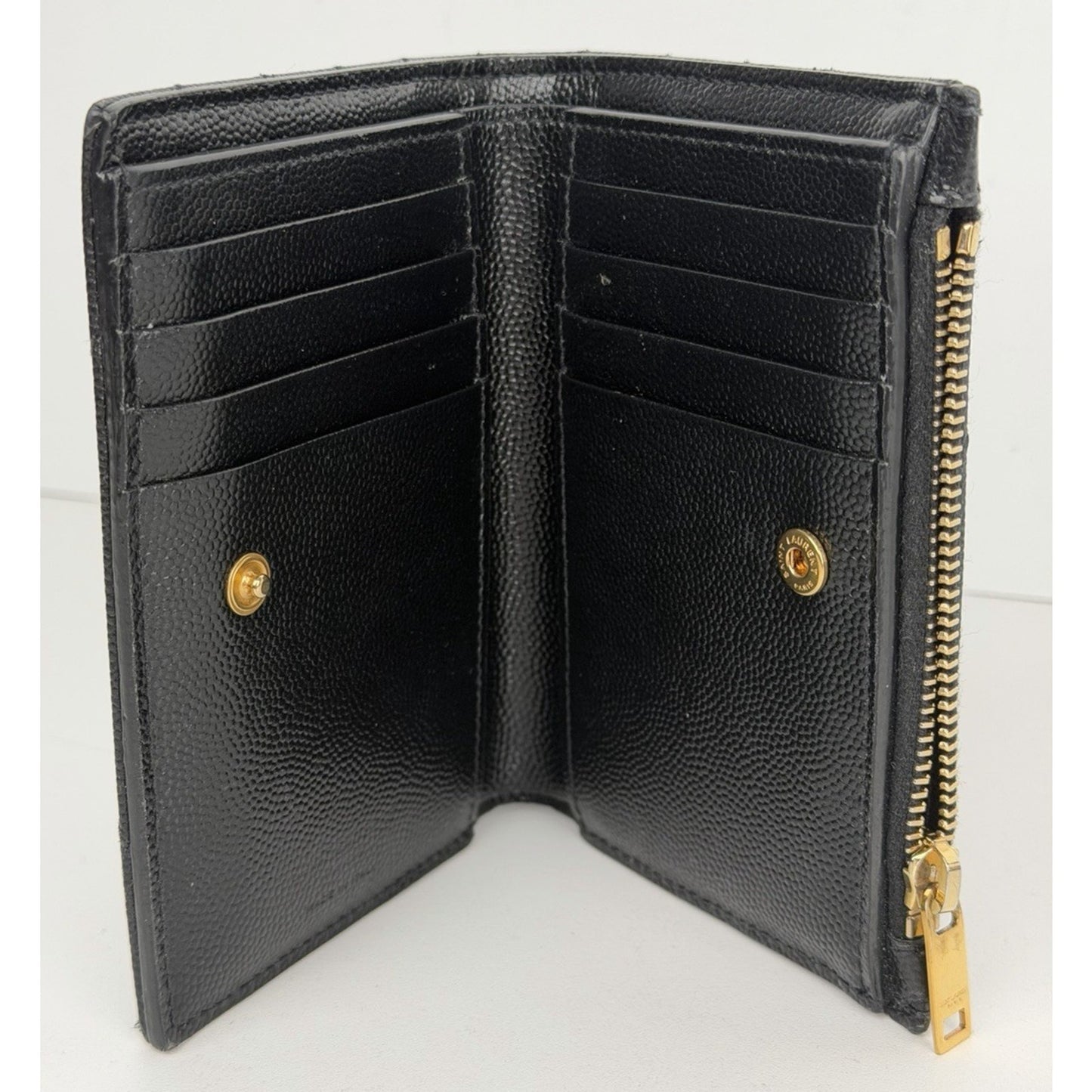 Saint Laurent Matelasse Bifold Wallet Black Quilted Grain De Poudre Leather K1