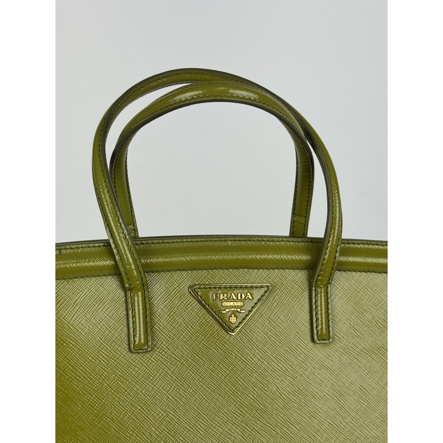 Prada Saffiano Leather Tote Bag Green with Gold Hardware D-1