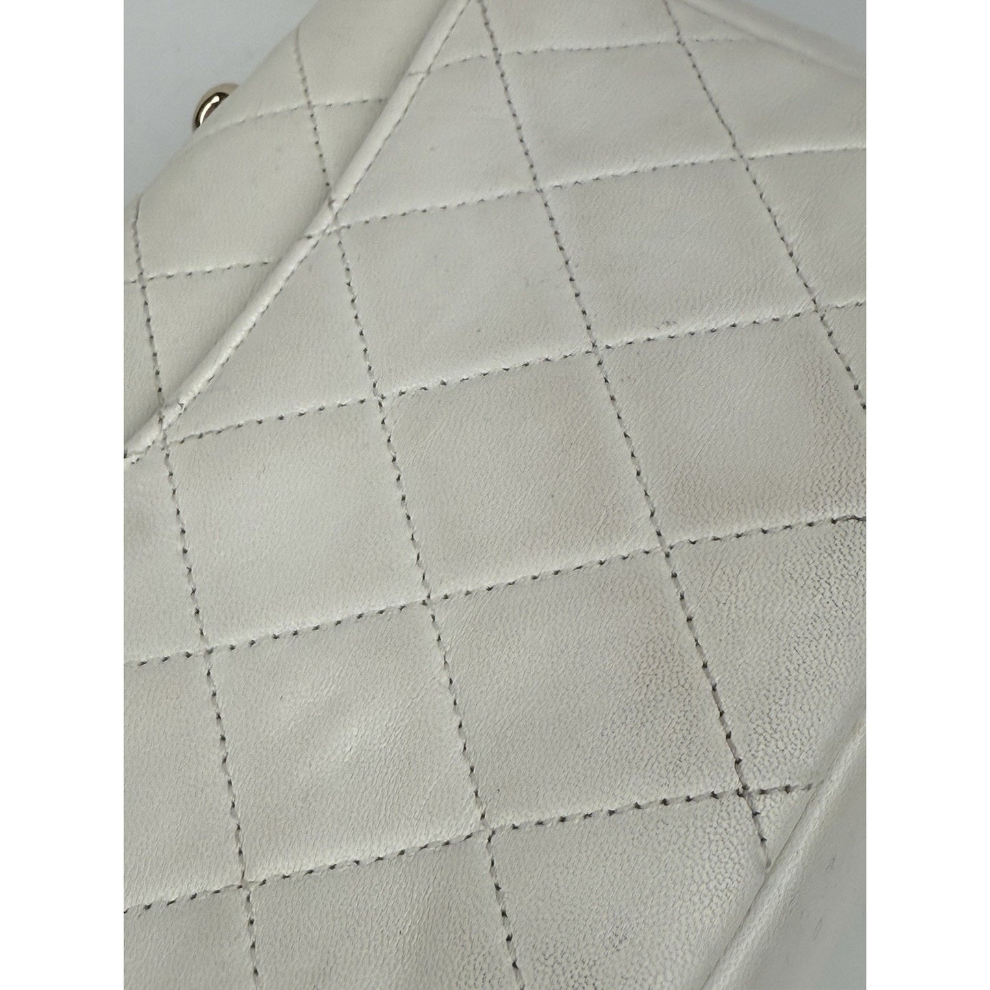 CHANEL White Lambskin Quilted Studded Beauty Begins Flap Shoulder Bag