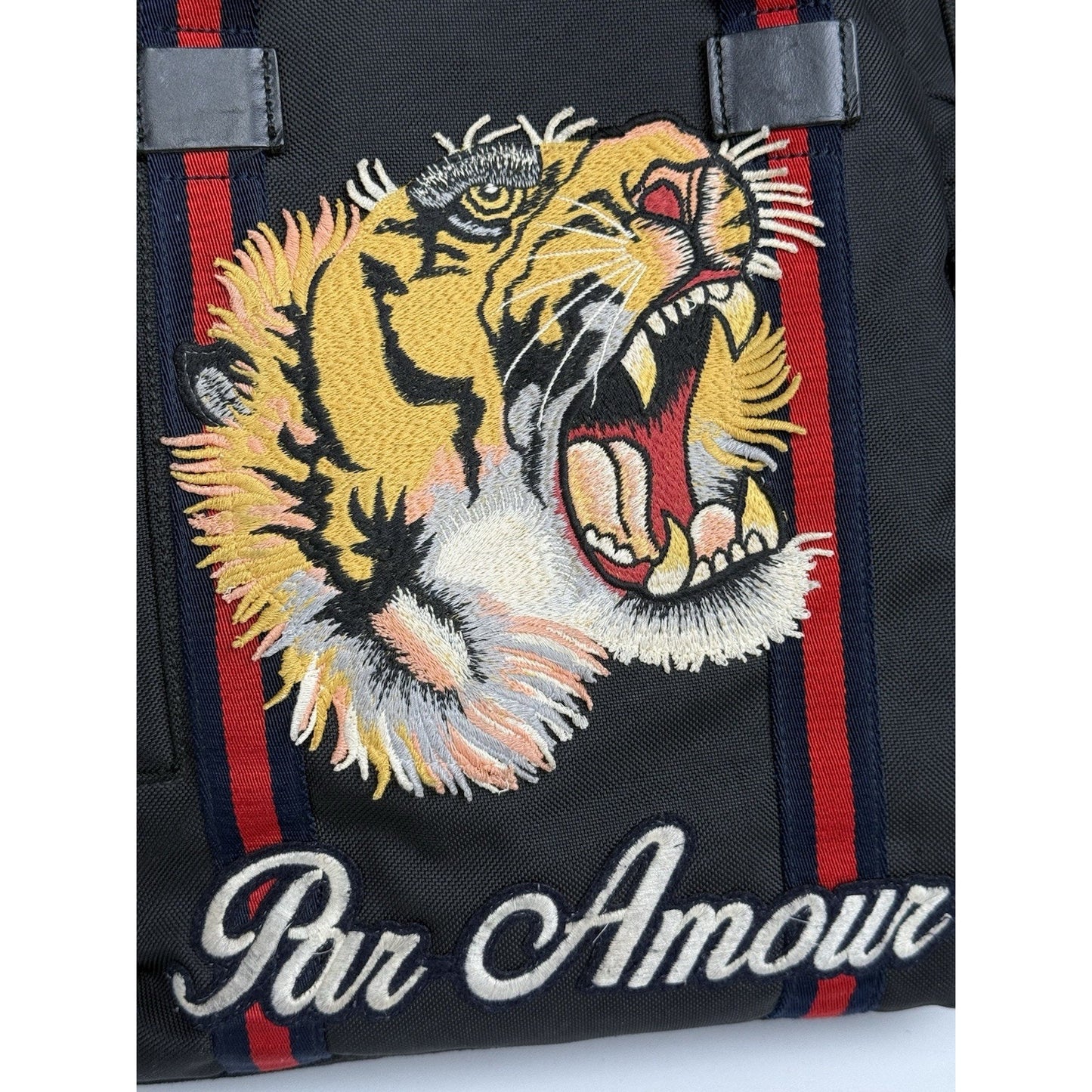 Gucci Animalier Tiger Head Embroidered Backpack Black Floral Butterfly