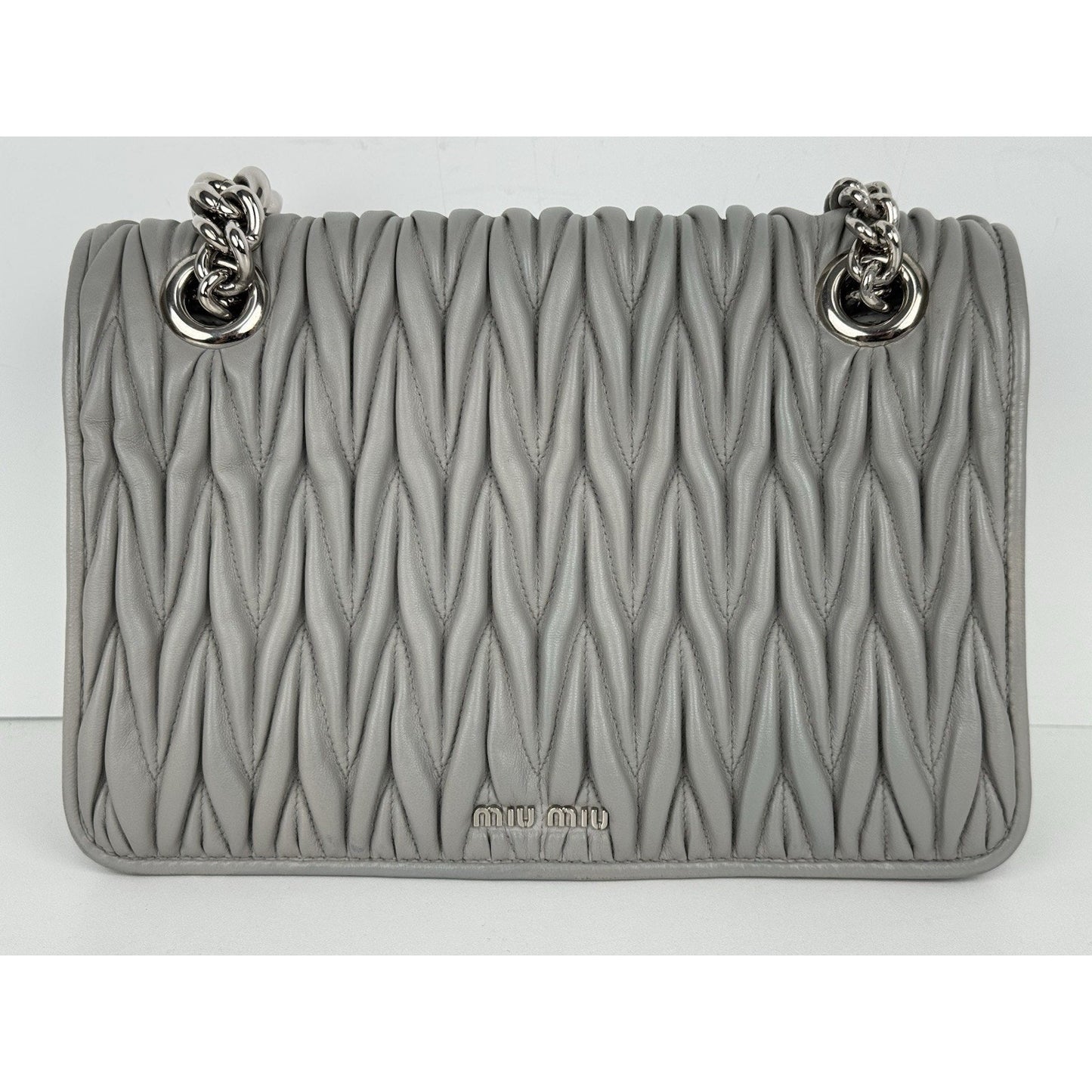 Miu Miu Nappa Matelassé Flap Crossbody Bag Grey B-6