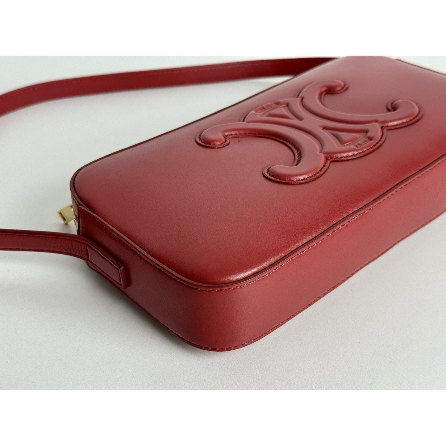 Celine Triomphe Camera Shoulder Bag Red Leather C-8