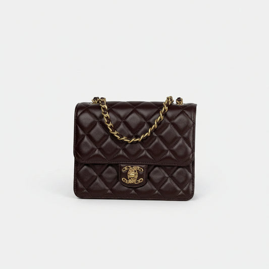 Chanel Quilted Mini Flap Bag Burgundy Lambskin NFC
