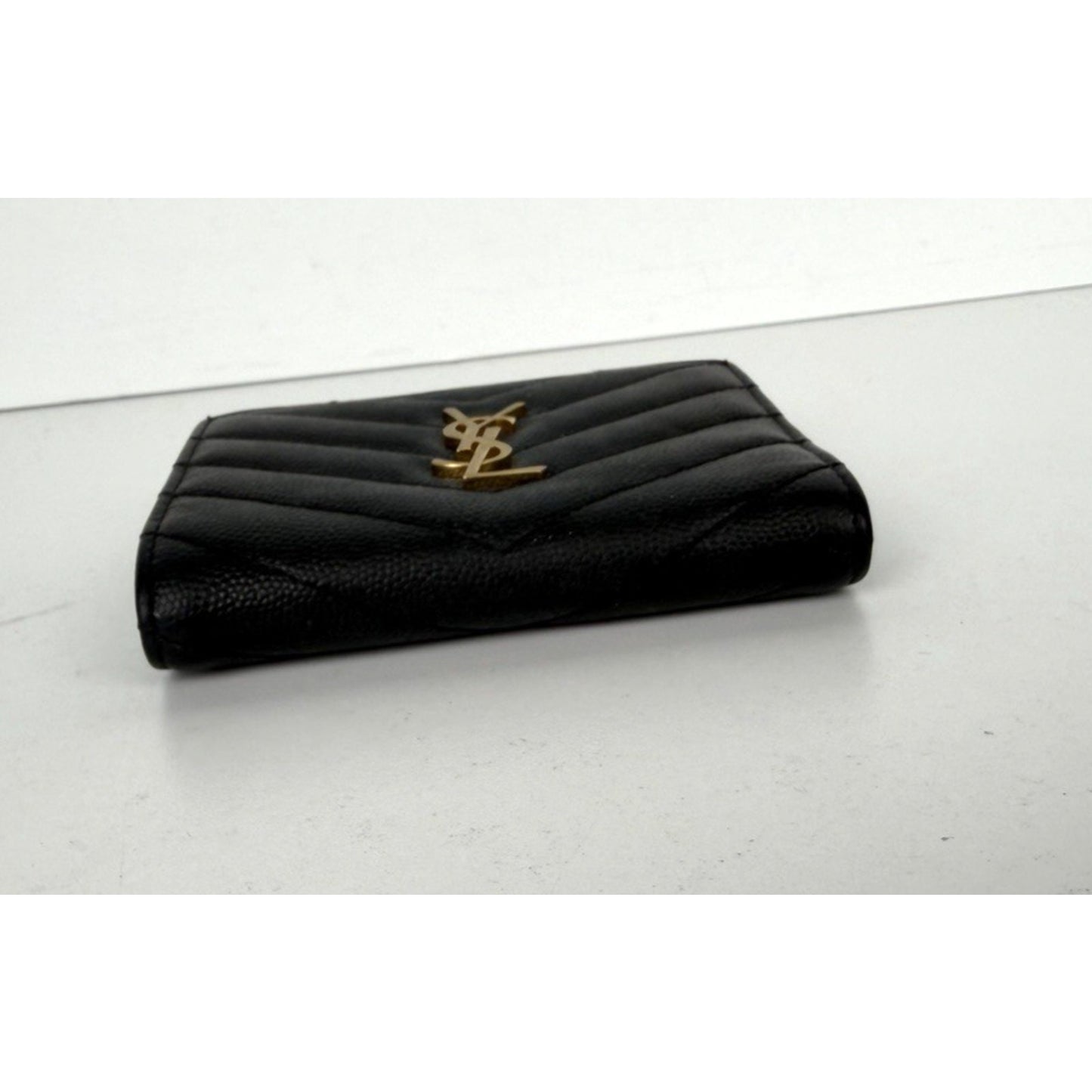 Saint Laurent Cassandre Quilted Grain De Poudre Leather Wallet in Black K3