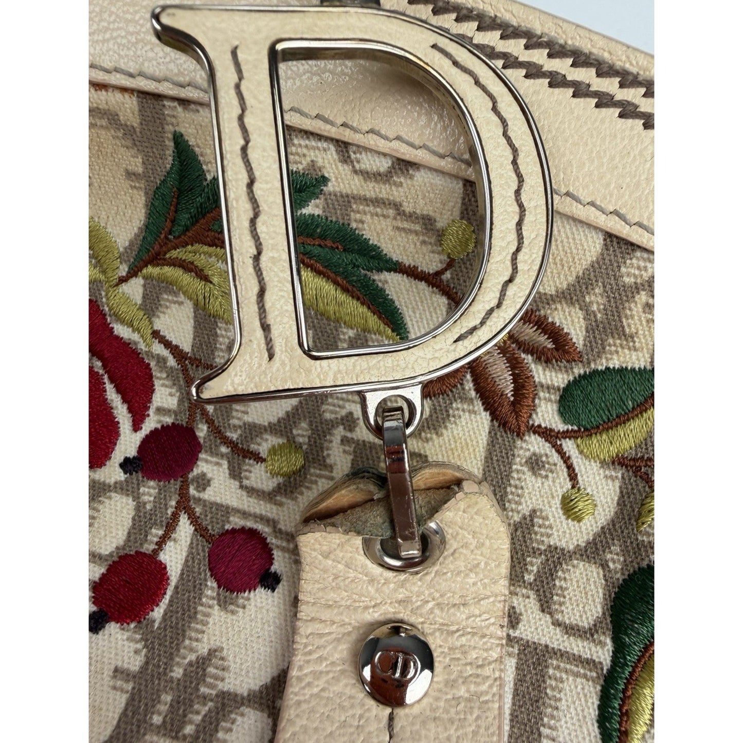 Christian Dior Trotter Bowling Bag Beige Diorissimo Canvas Floral Embroidered S7