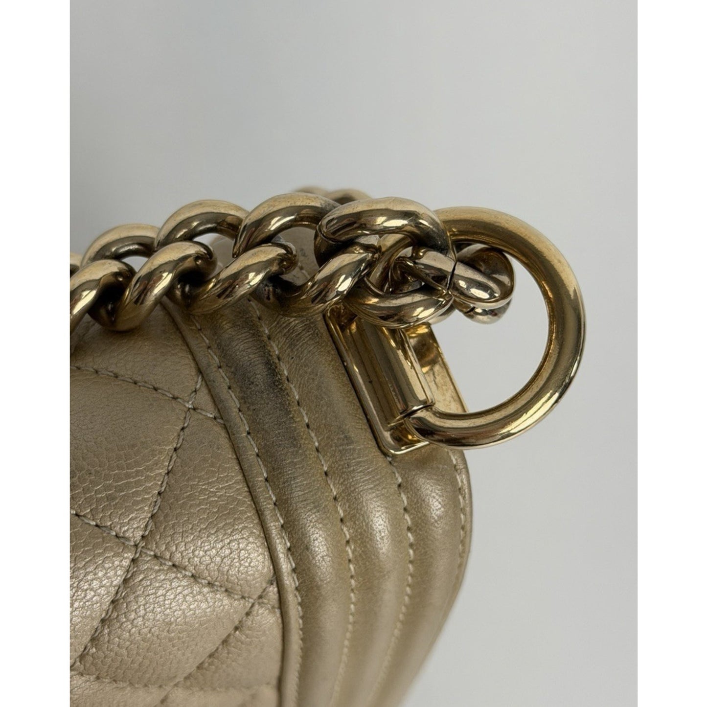 Chanel Medium Boy Flap Bag in Gold or Dark Beige Caviar Leather F1