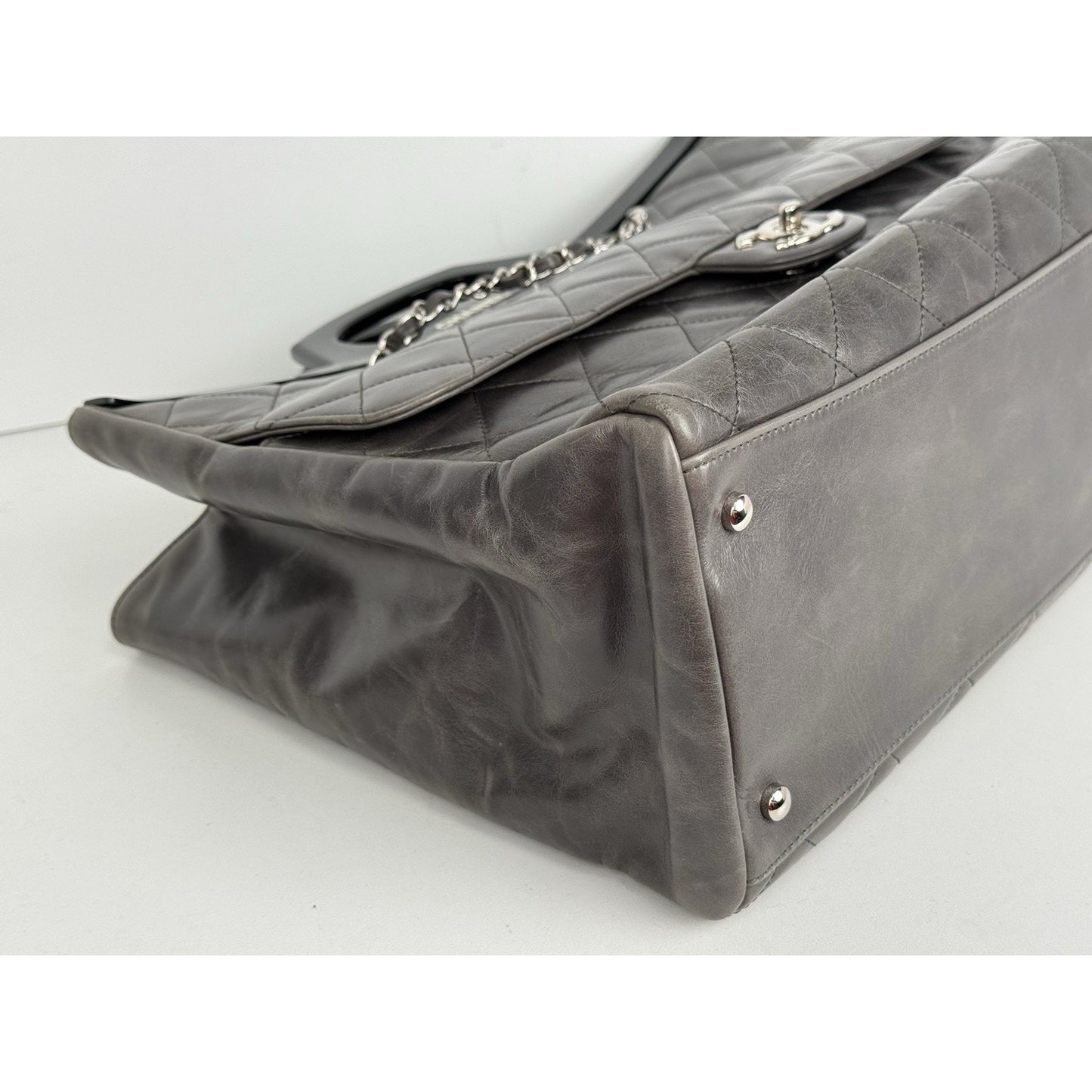CHANEL Glazed Calfskin Quilted Large Delivery Tote Grey B-5