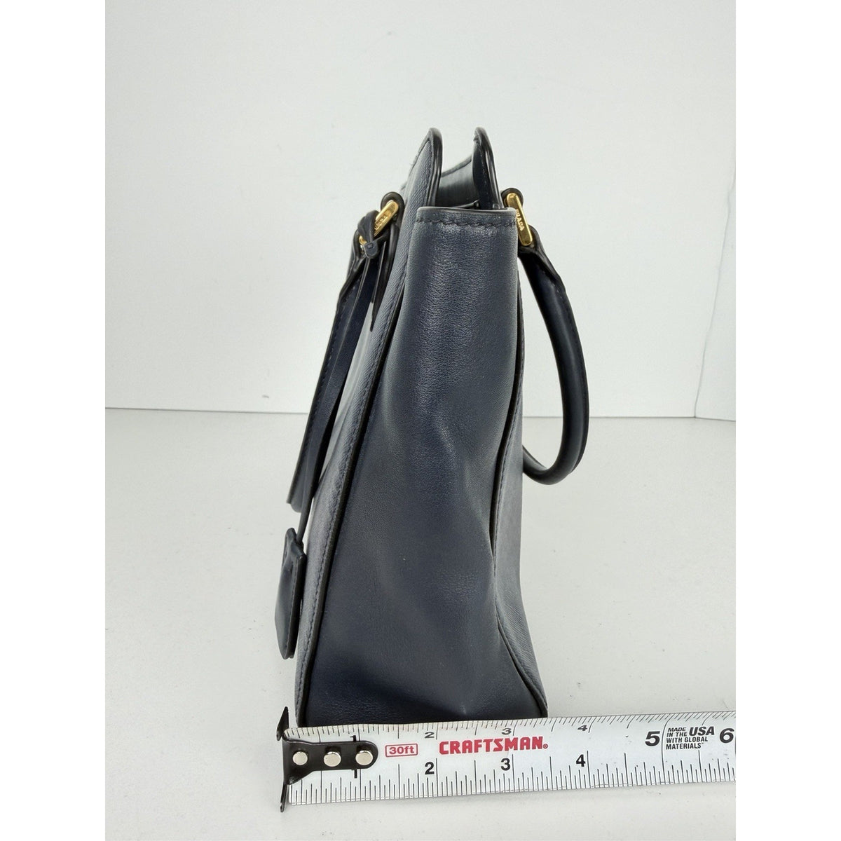 Prada Saffiano Small Top Handle Tote Bag in Blue Leather Gold-Tone Hardware S-05