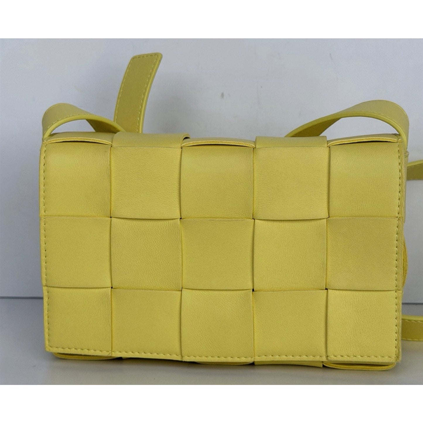 Bottega Veneta Cassette Crossbody Bag in Yellow Intrecciato Lambskin Leather