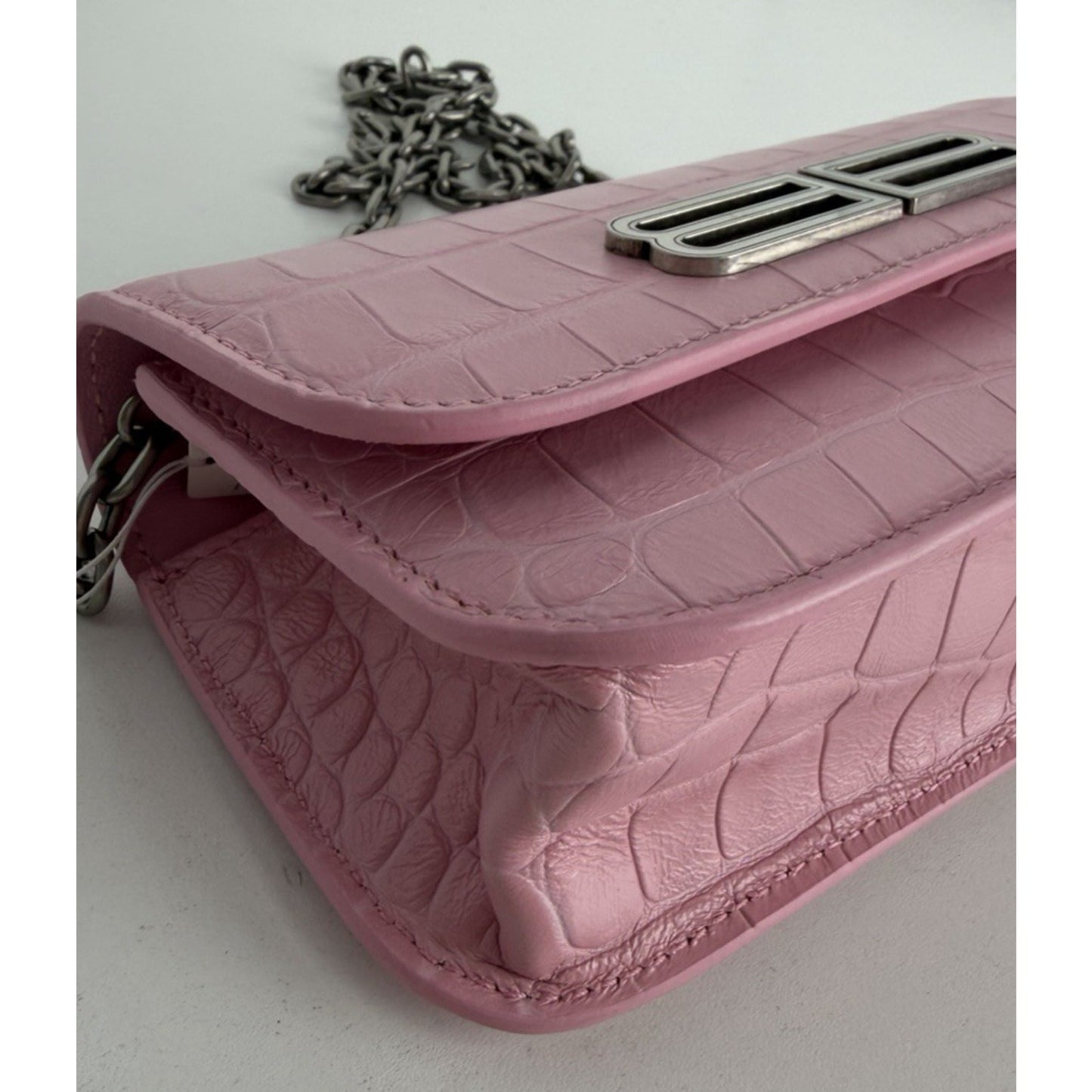 Balenciaga Gossip Wallet on Chain Bag Pink Crocodile Calfskin Silver HW S01