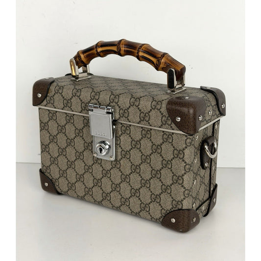 Gucci x Globe-Trotter Beauty Case Bag Brown GG Supreme Canvas Bamboo Handle B-6