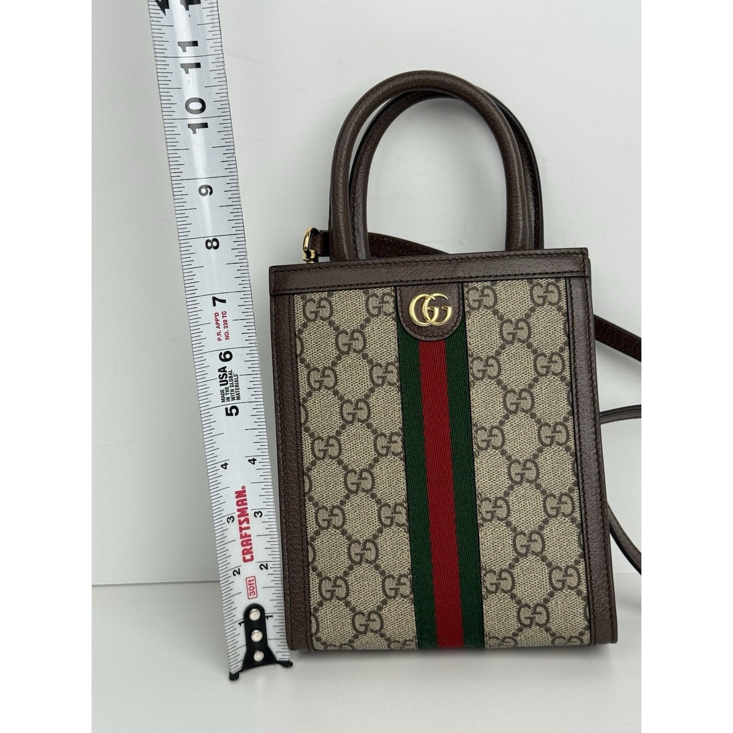 GUCCI Ophidia GG Supreme Super Mini Crossbody Handbag Canvas Beige Brown
